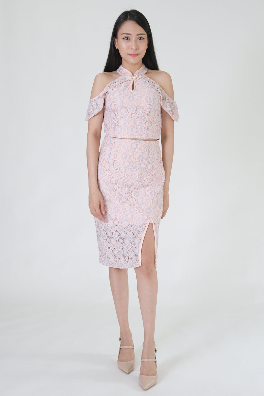 Chixxie Emma Lace Cheongsam Two-Piece Set (Pink)