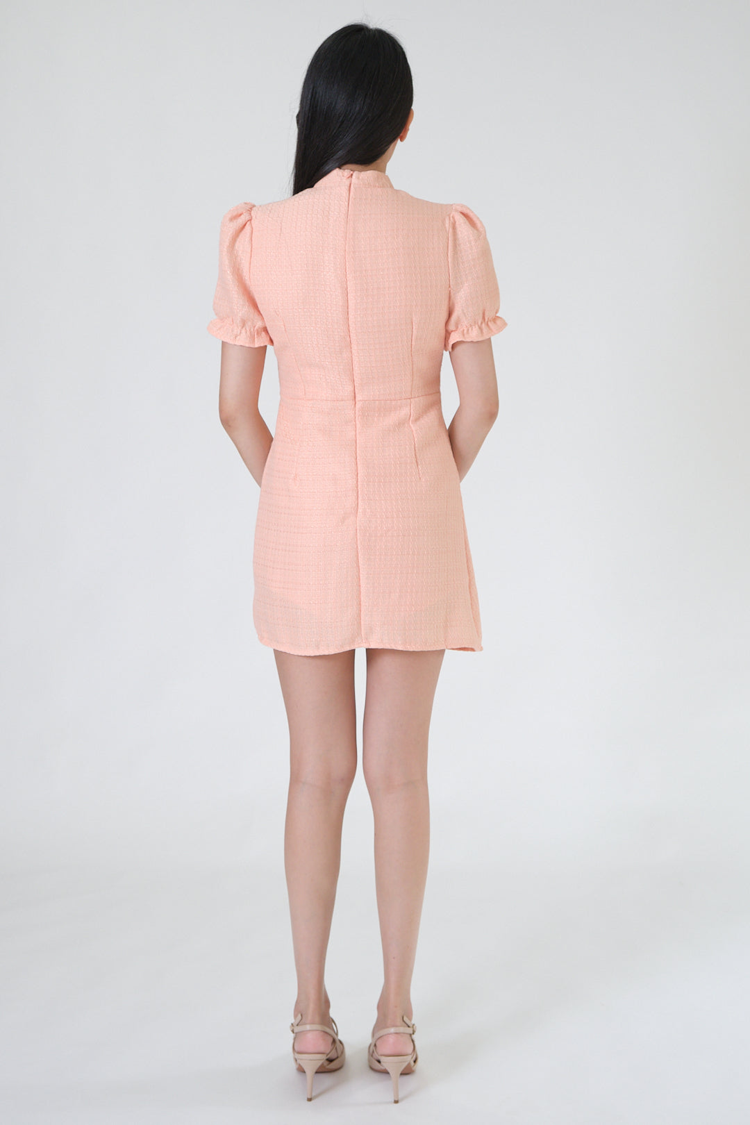 Chixxie Rosa Tweed Cheongsam Playsuit (Peach)
