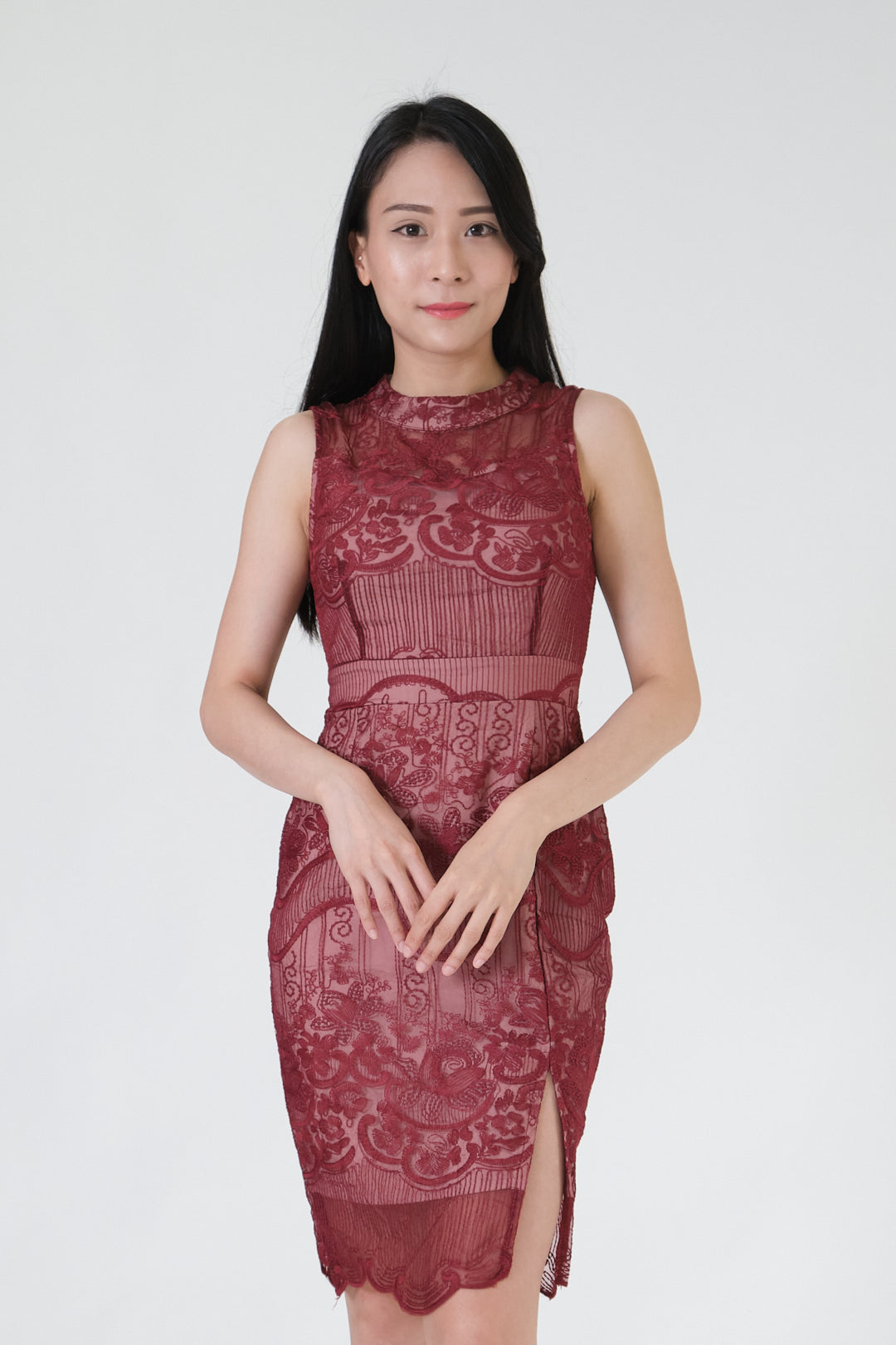 Chixxie Bethany Lace Midi Dress (Red)