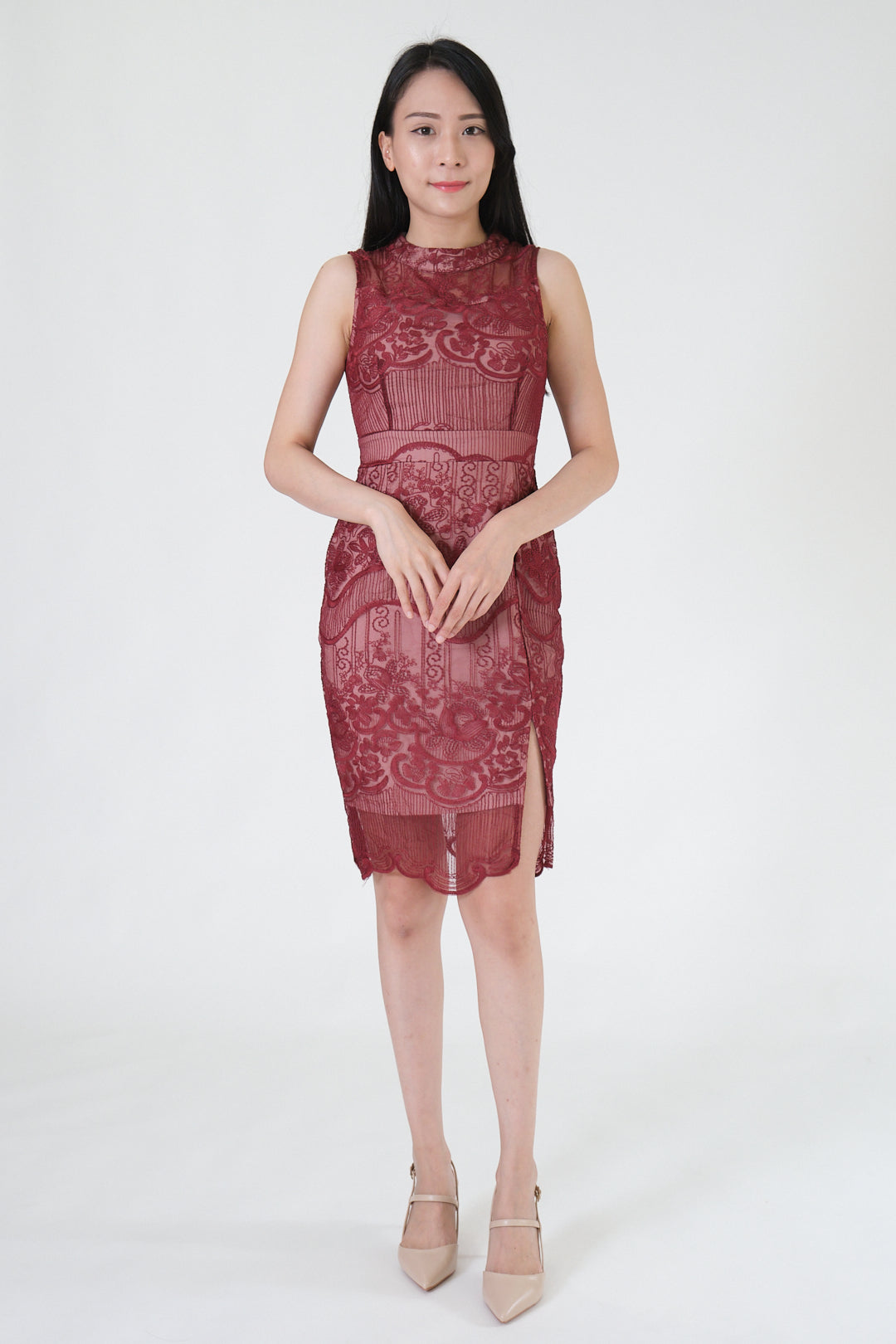 Chixxie Bethany Lace Midi Dress (Red)