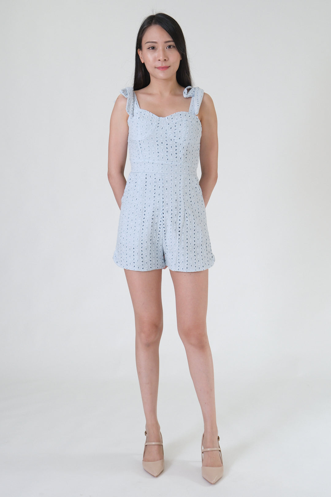 Chixxie Mikaela Ribbon Lace Playsuit (Blue)
