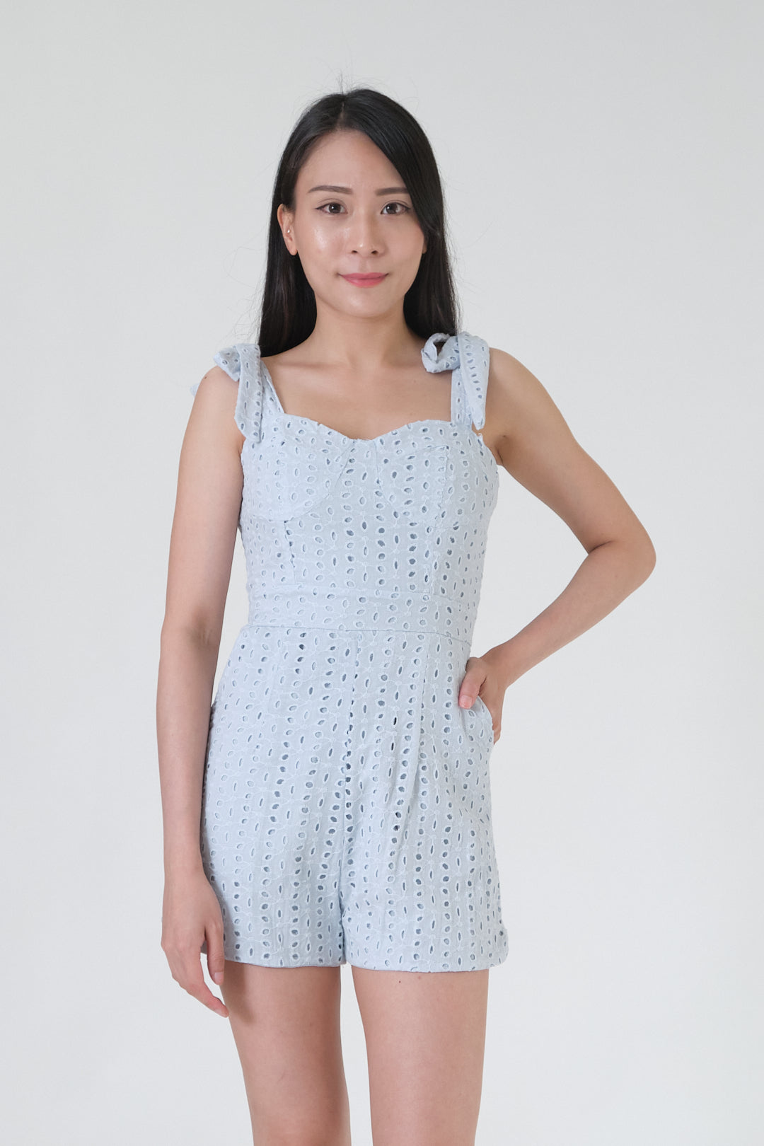 Chixxie Mikaela Ribbon Lace Playsuit (Blue)