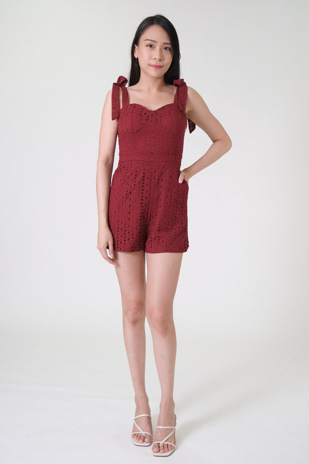 Chixxie Mikaela Ribbon Lace Playsuit (Red)
