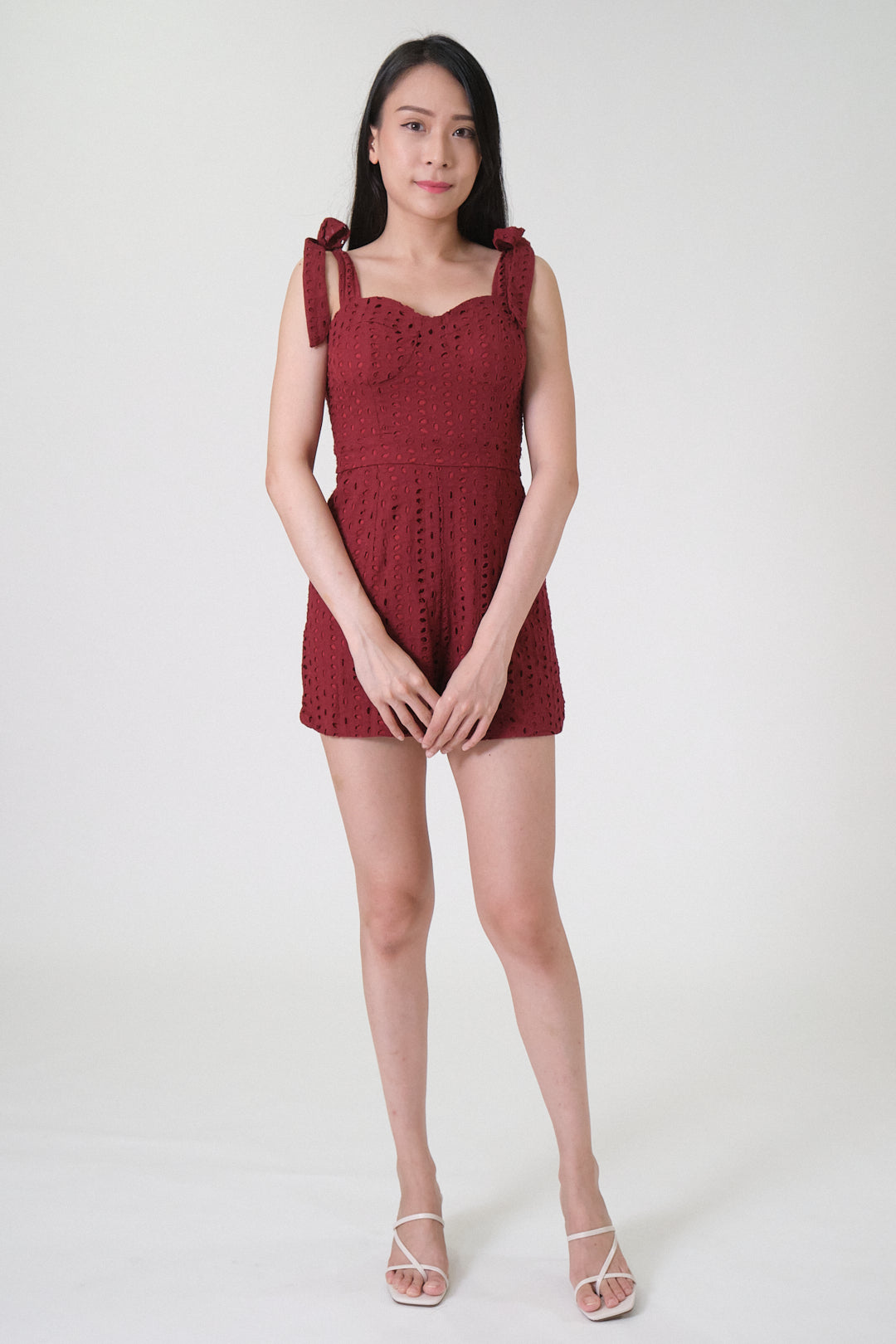 Chixxie Mikaela Ribbon Lace Playsuit (Red)