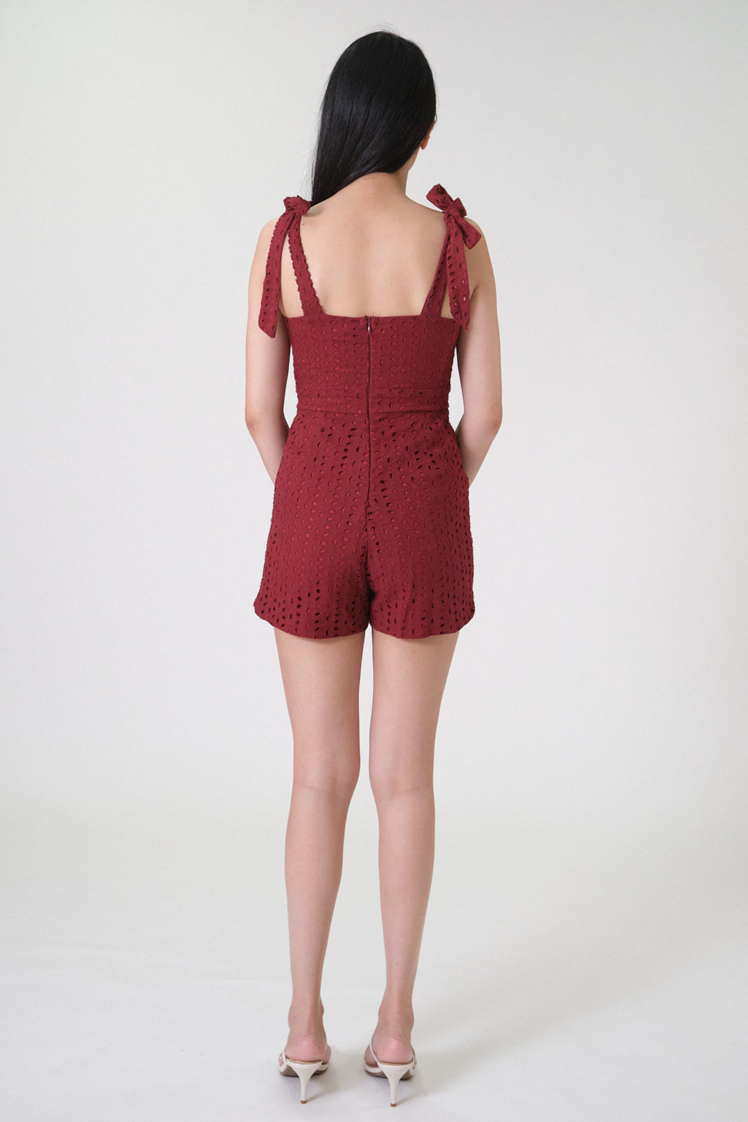 Chixxie Mikaela Ribbon Lace Playsuit (Red)