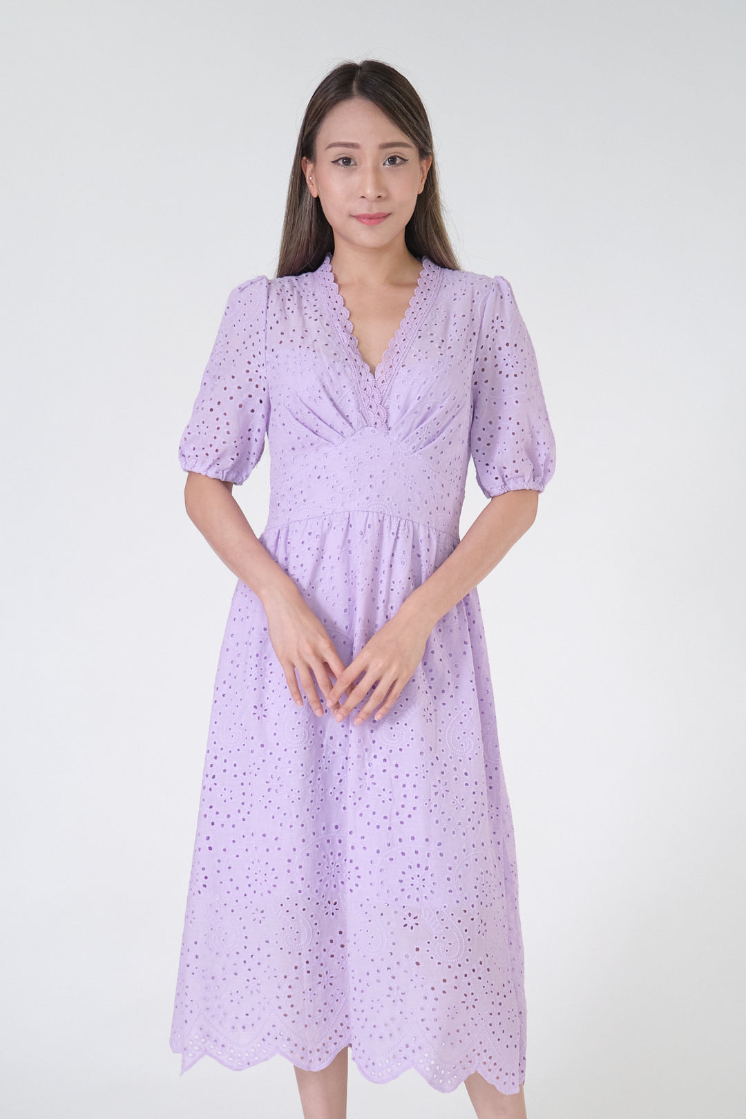 Chixxie Brynn Midi Lace Dress (Pastel Purple)