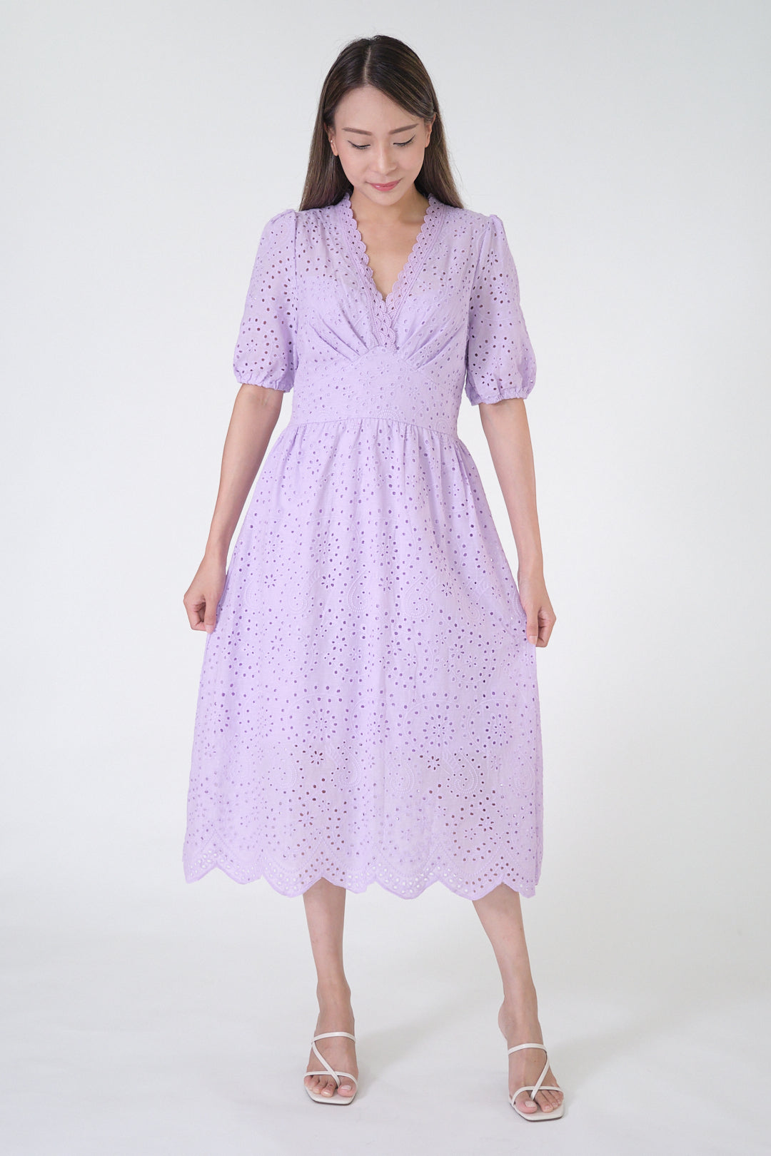 Chixxie Brynn Midi Lace Dress (Pastel Purple)