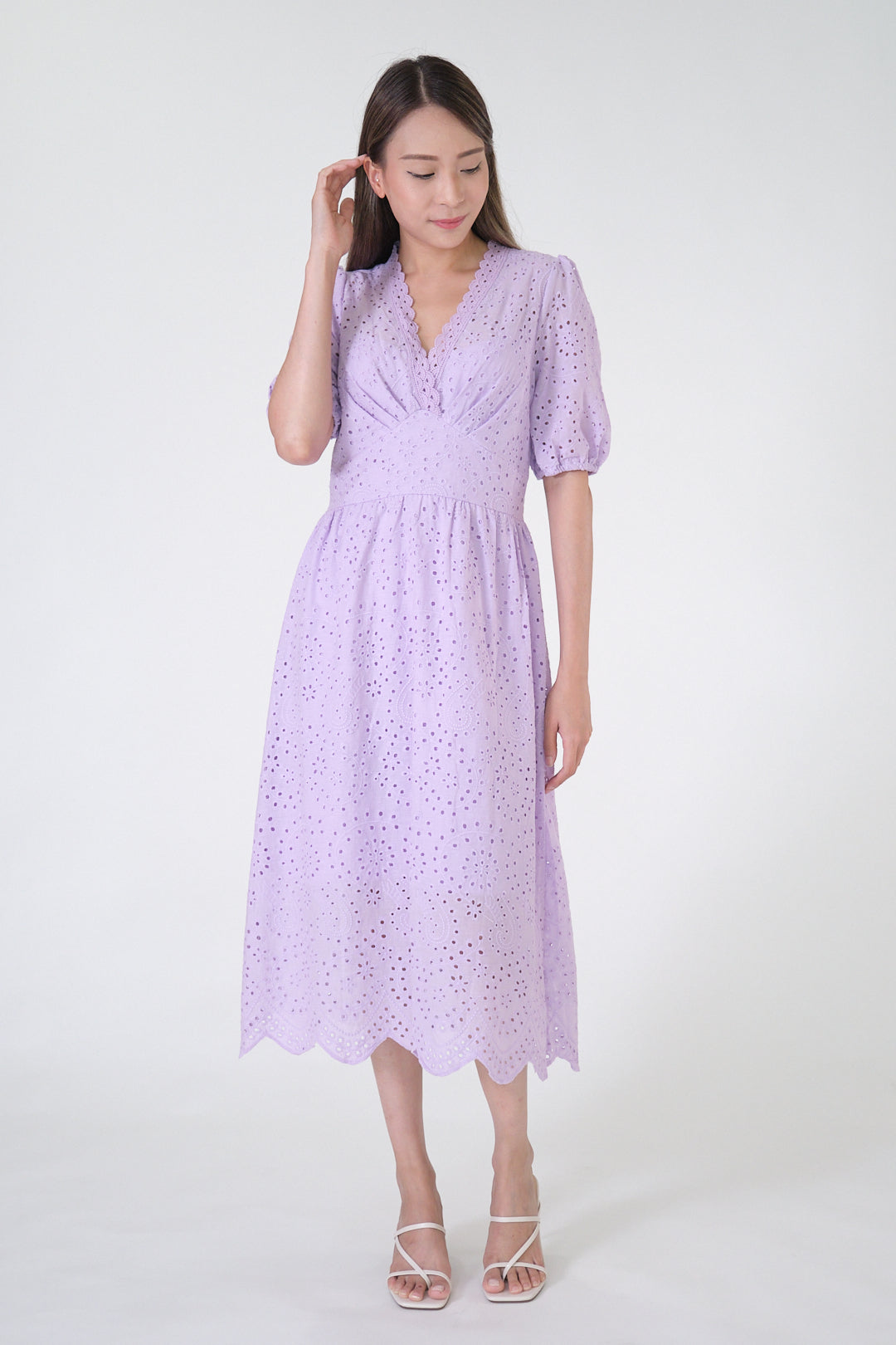 Chixxie Brynn Midi Lace Dress (Pastel Purple)