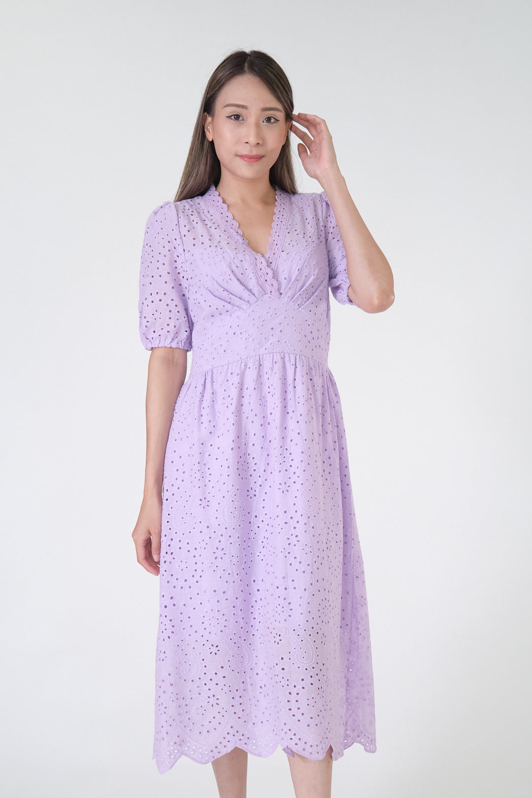 Chixxie Brynn Midi Lace Dress (Pastel Purple)