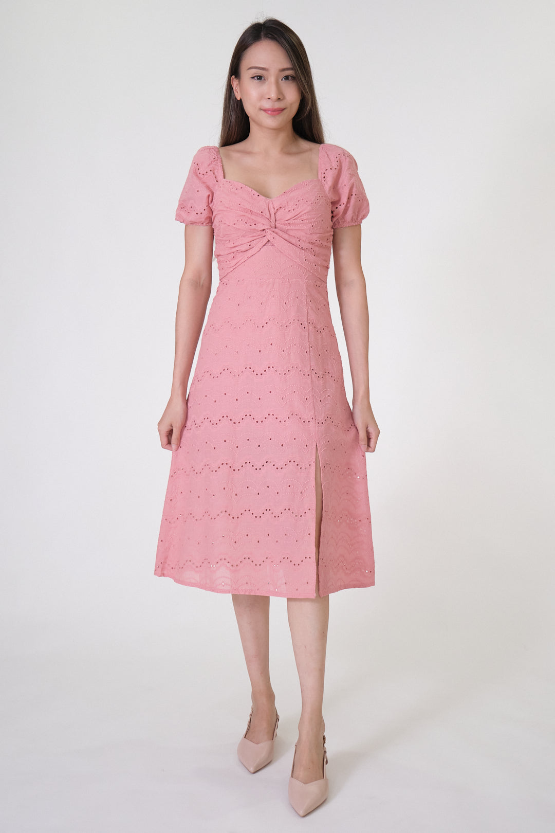 Chixxie Charlene Lace Midi Dress (Pink)