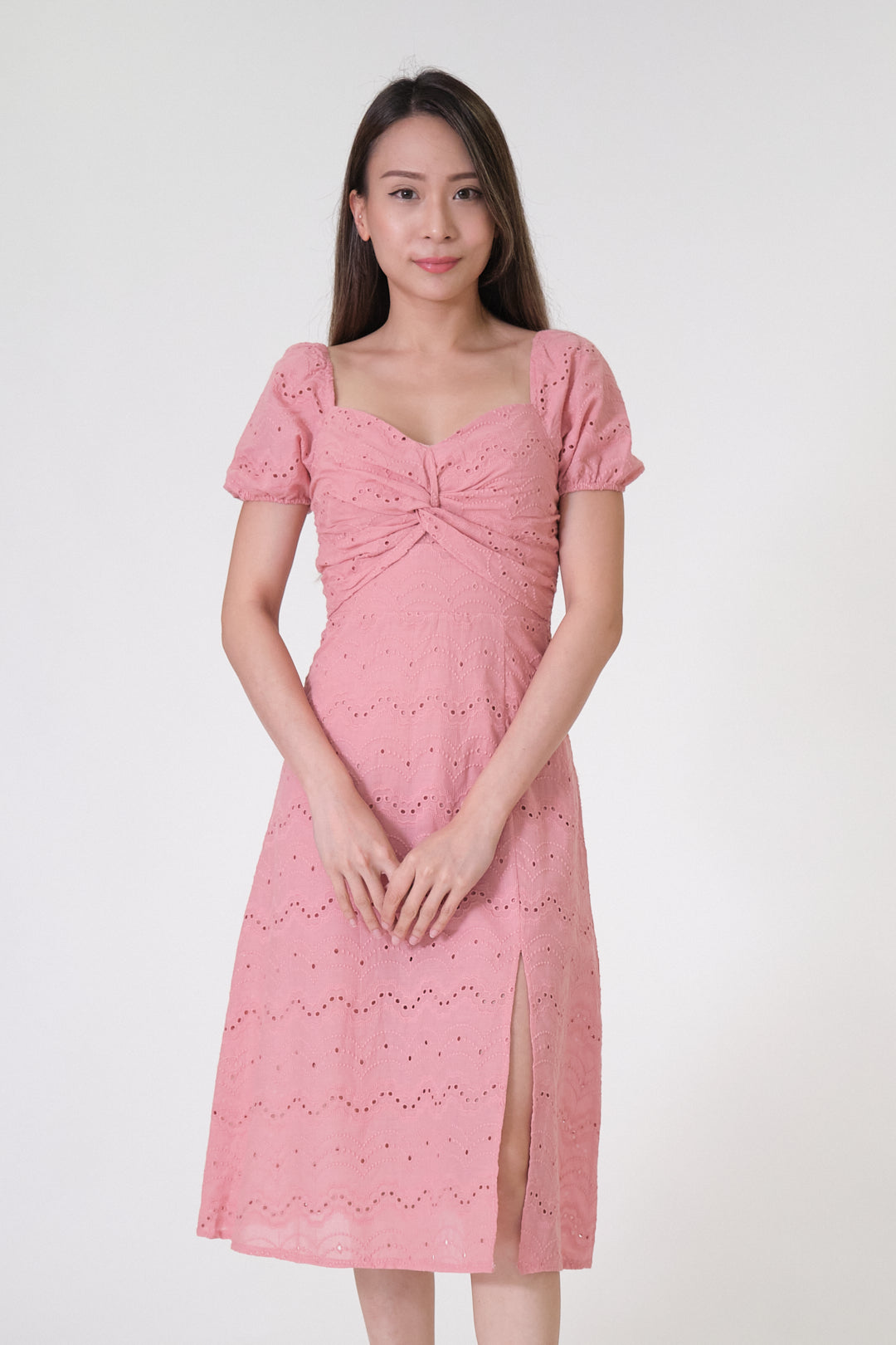 Chixxie Charlene Lace Midi Dress (Pink)