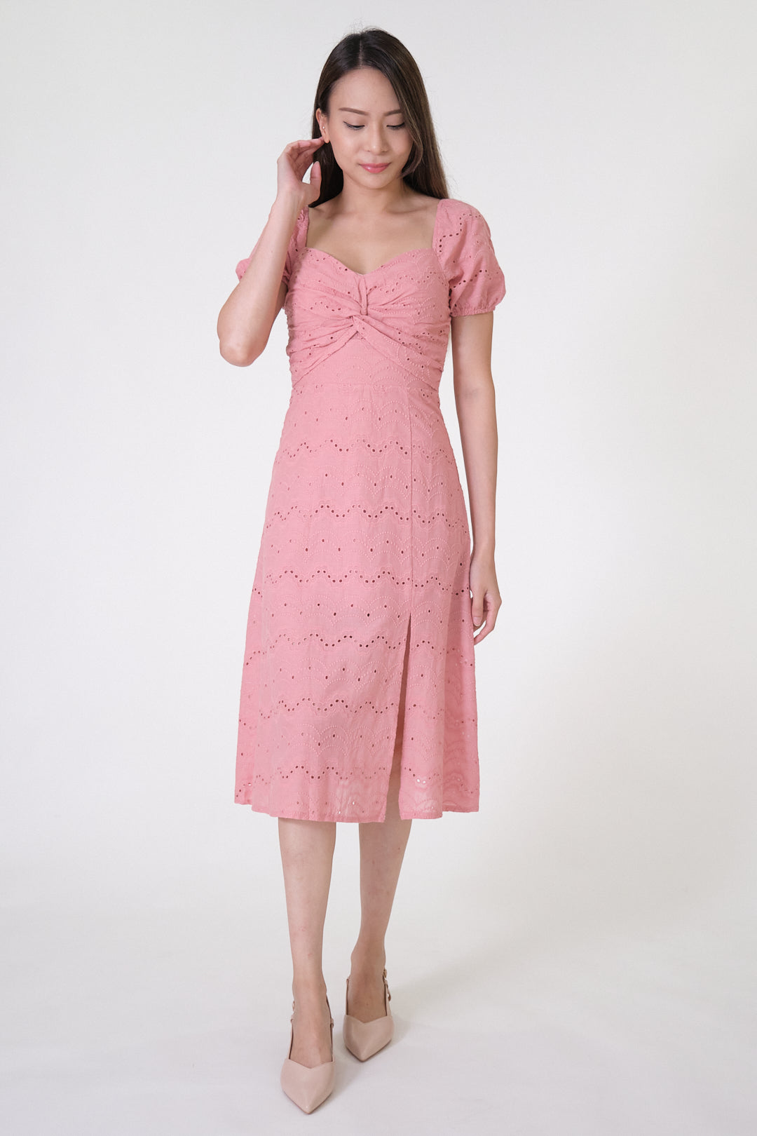 Chixxie Charlene Lace Midi Dress (Pink)