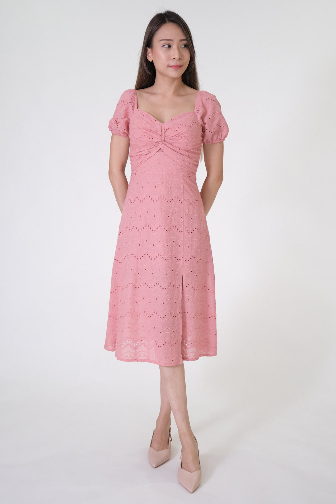 Chixxie Charlene Lace Midi Dress (Pink)
