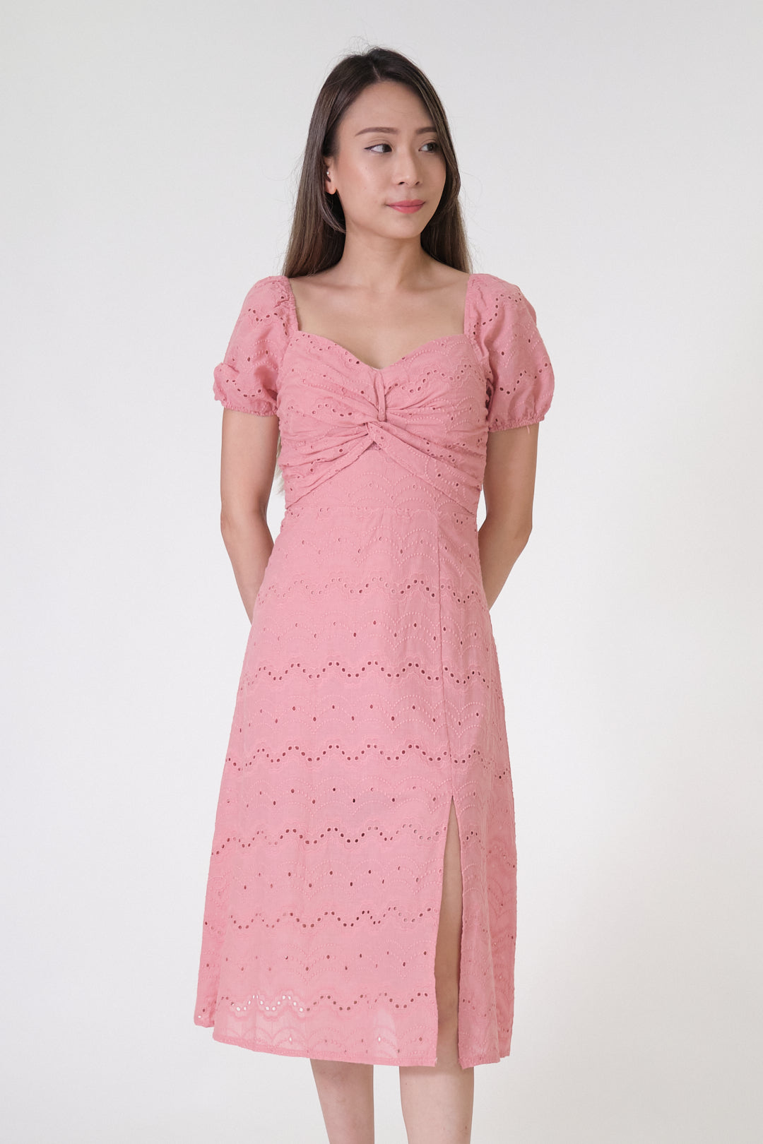 Chixxie Charlene Lace Midi Dress (Pink)