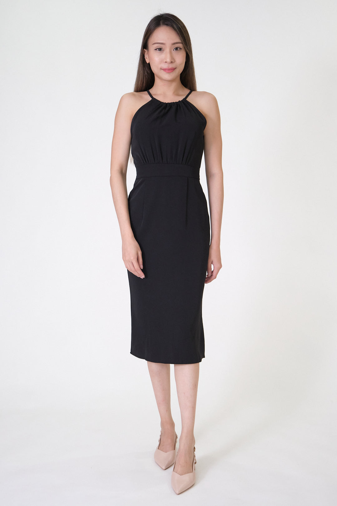 Chixxie Kylie Halter Midi Dress (Black)