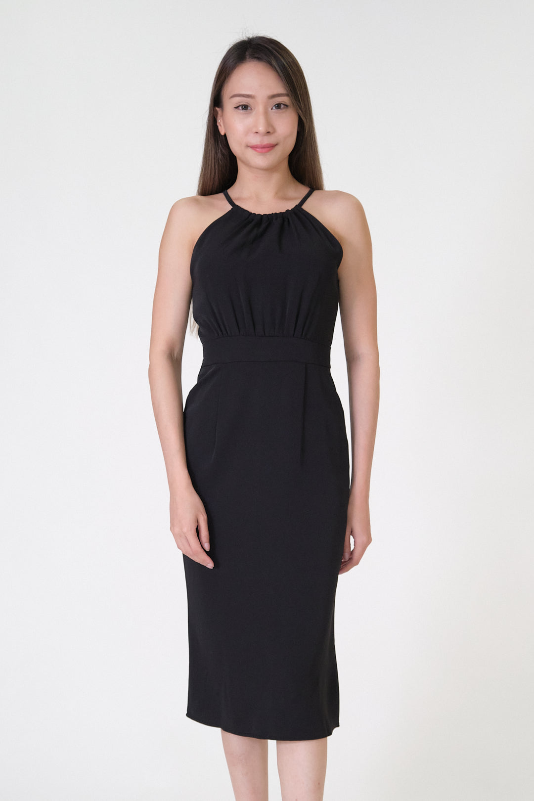 Chixxie Kylie Halter Midi Dress (Black)