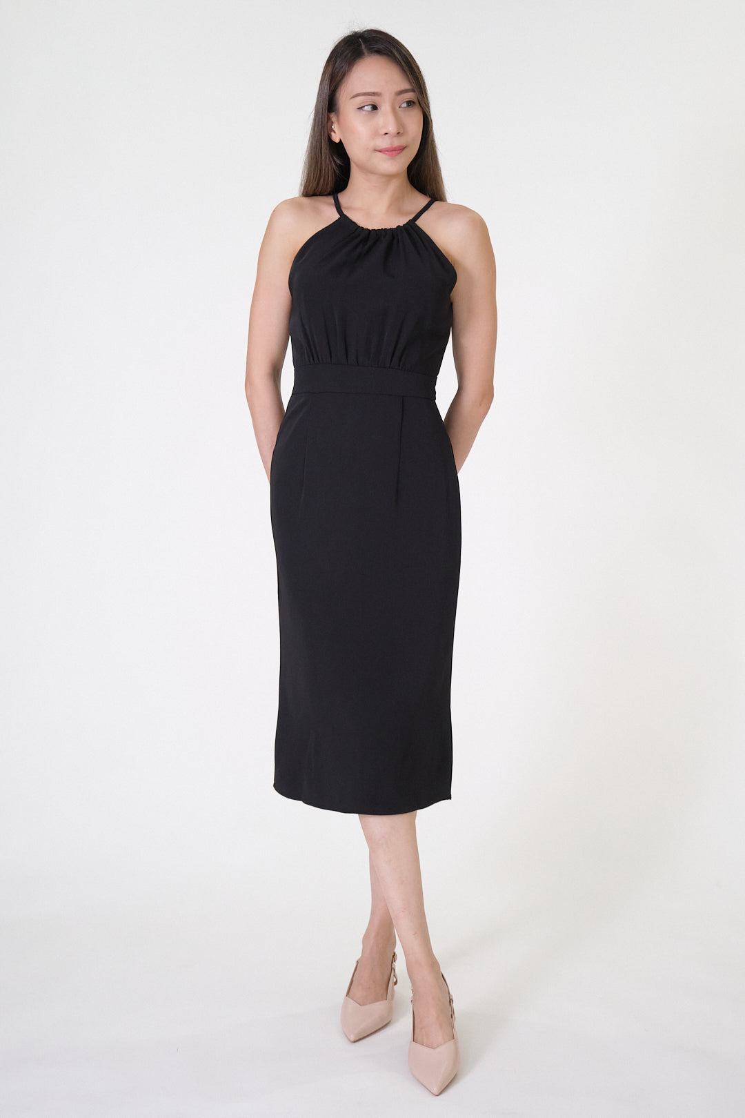 Chixxie Kylie Halter Midi Dress (Black)