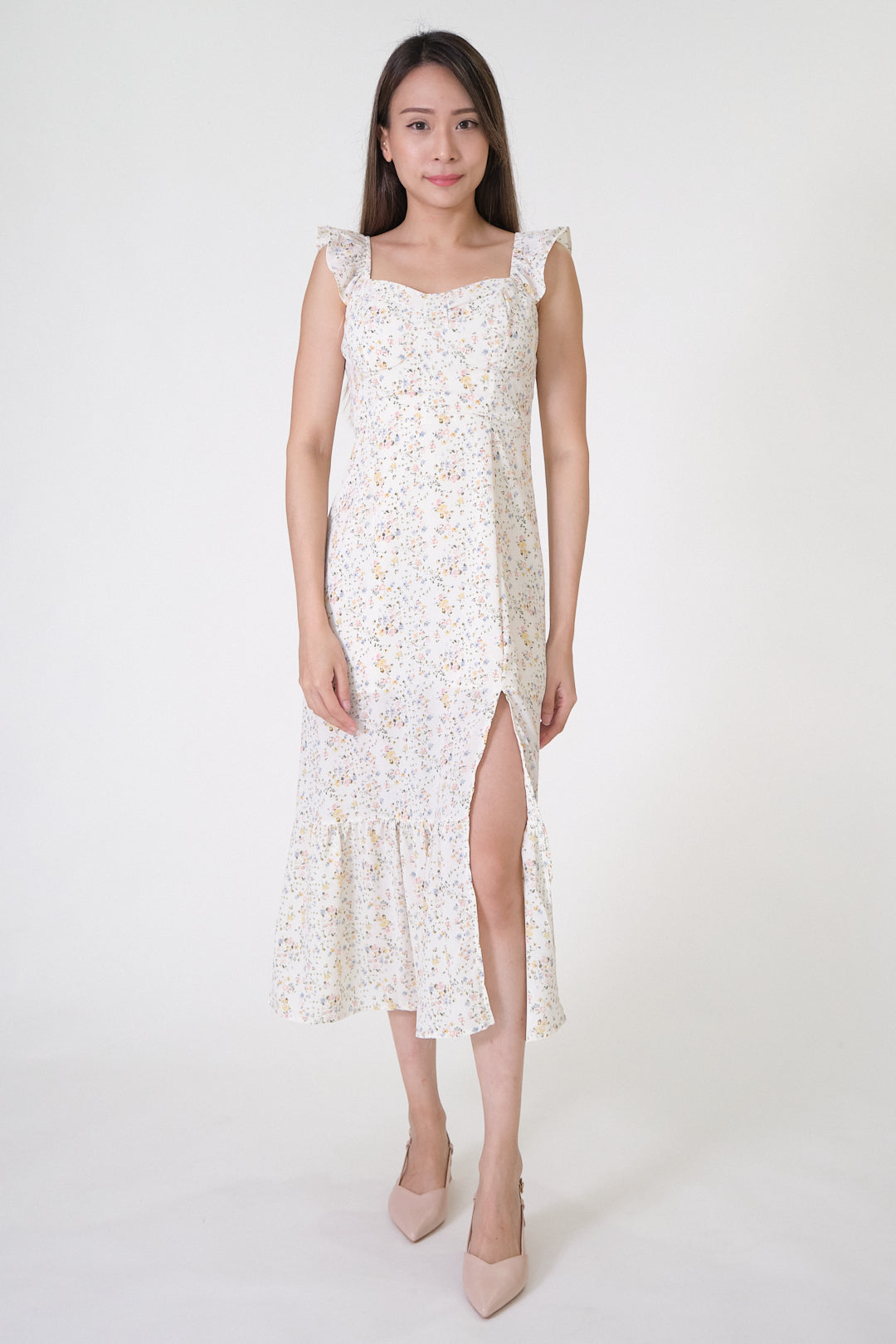 Chixxie Autumn Floral Midi Dress (White)