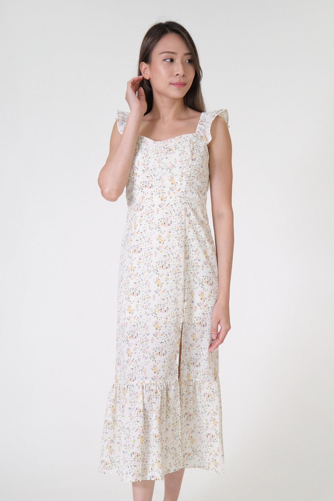 Chixxie Autumn Floral Midi Dress (White)