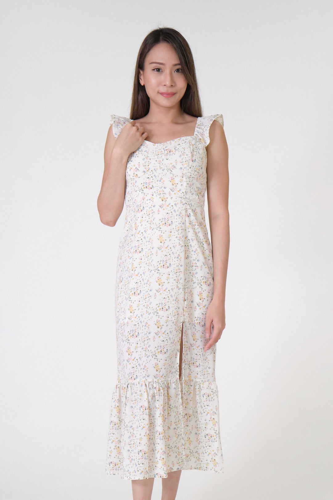 Chixxie Autumn Floral Midi Dress (White)