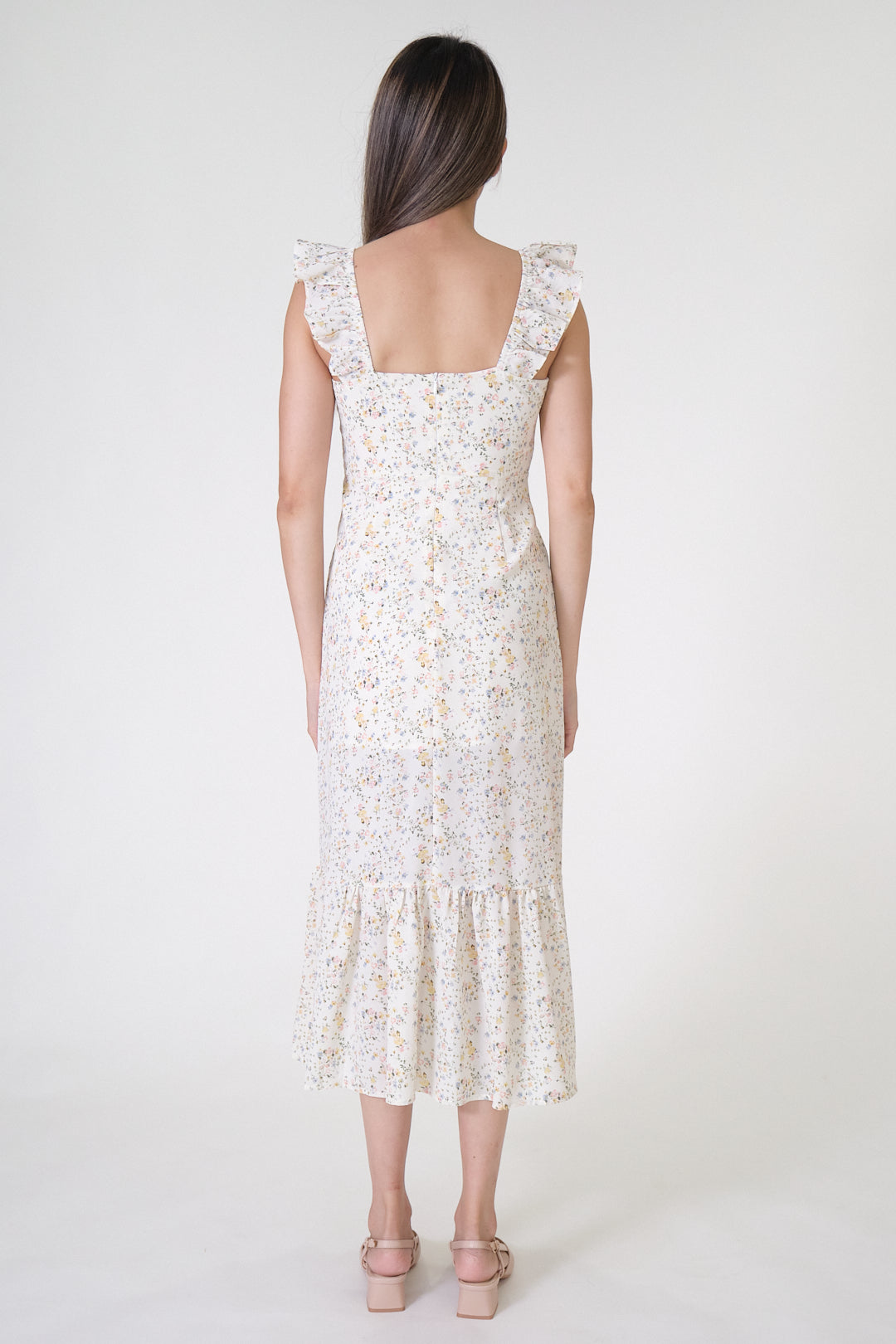 Chixxie Autumn Floral Midi Dress (White)