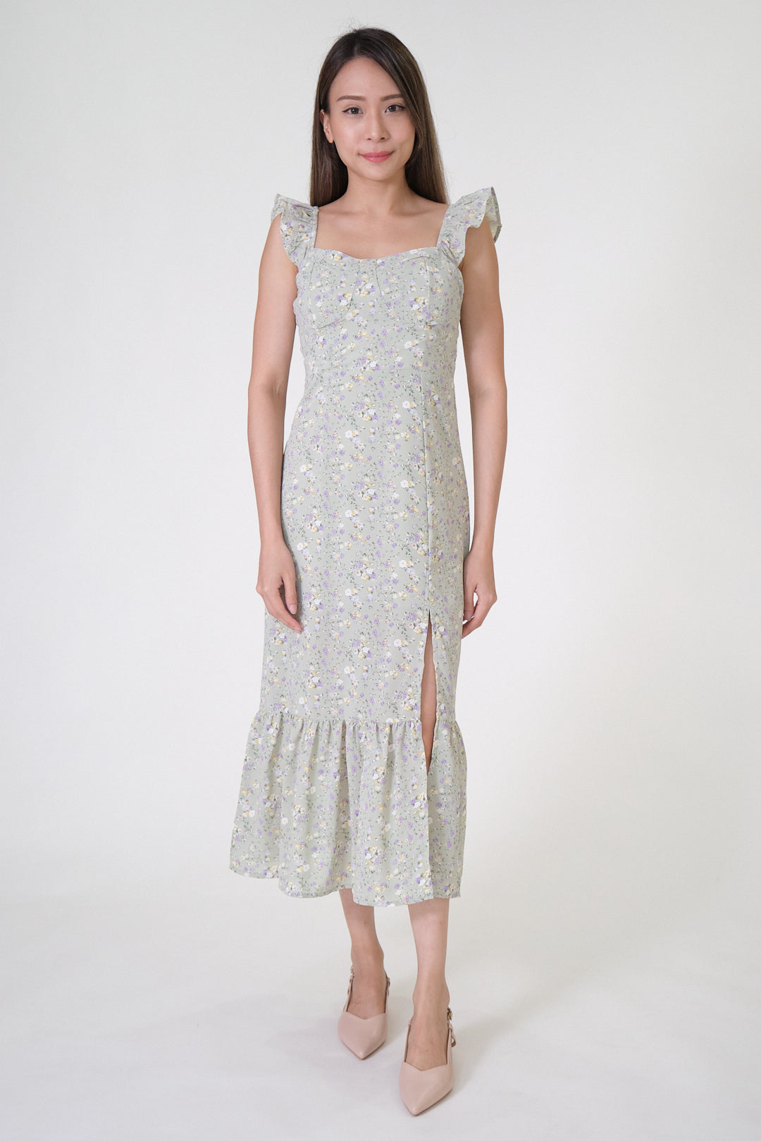 Chixxie Autumn Floral Midi Dress (Sage)