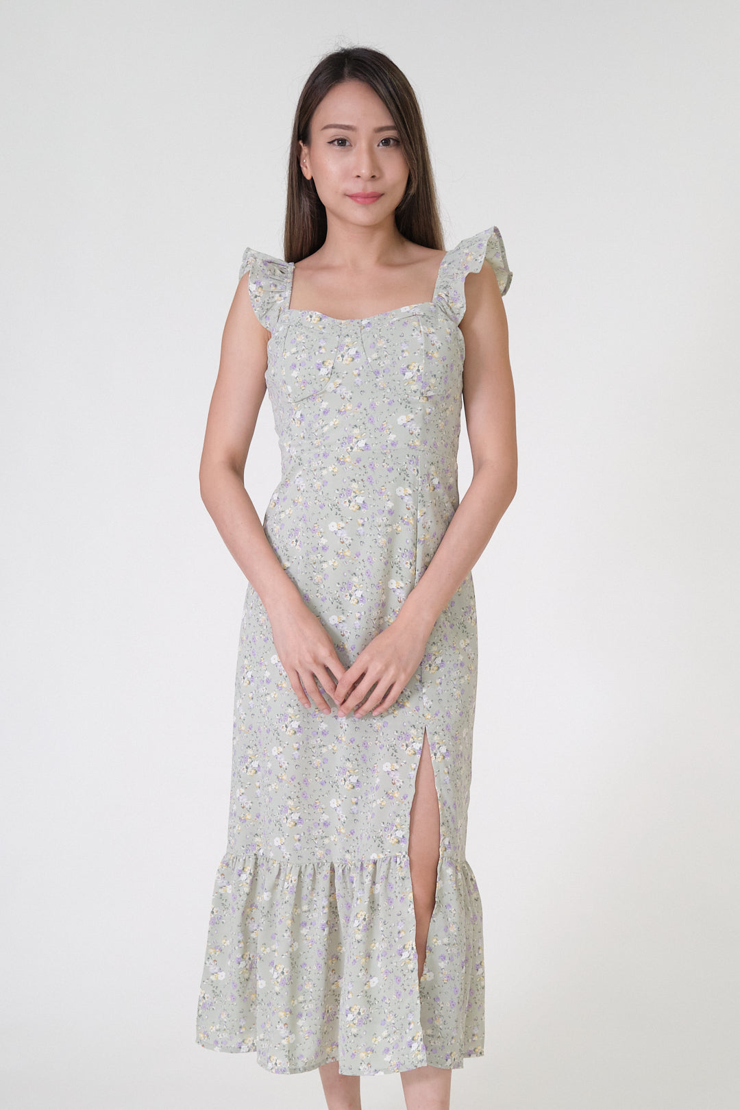 Chixxie Autumn Floral Midi Dress (Sage)