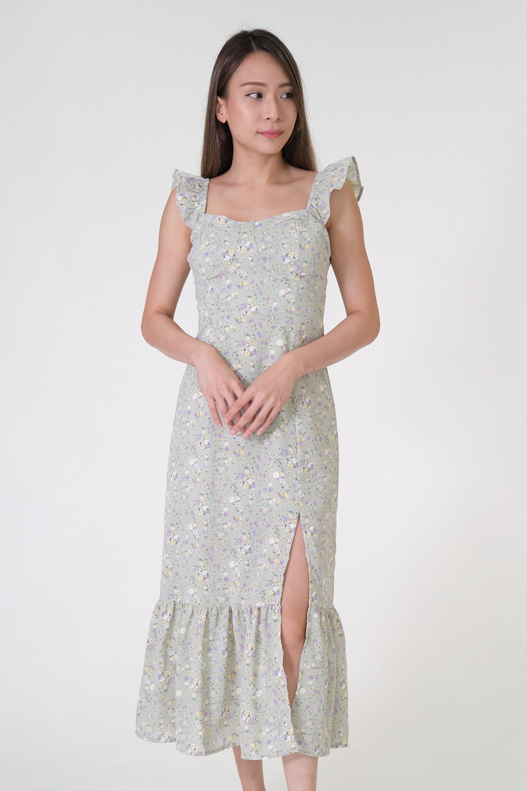 Chixxie Autumn Floral Midi Dress (Sage)
