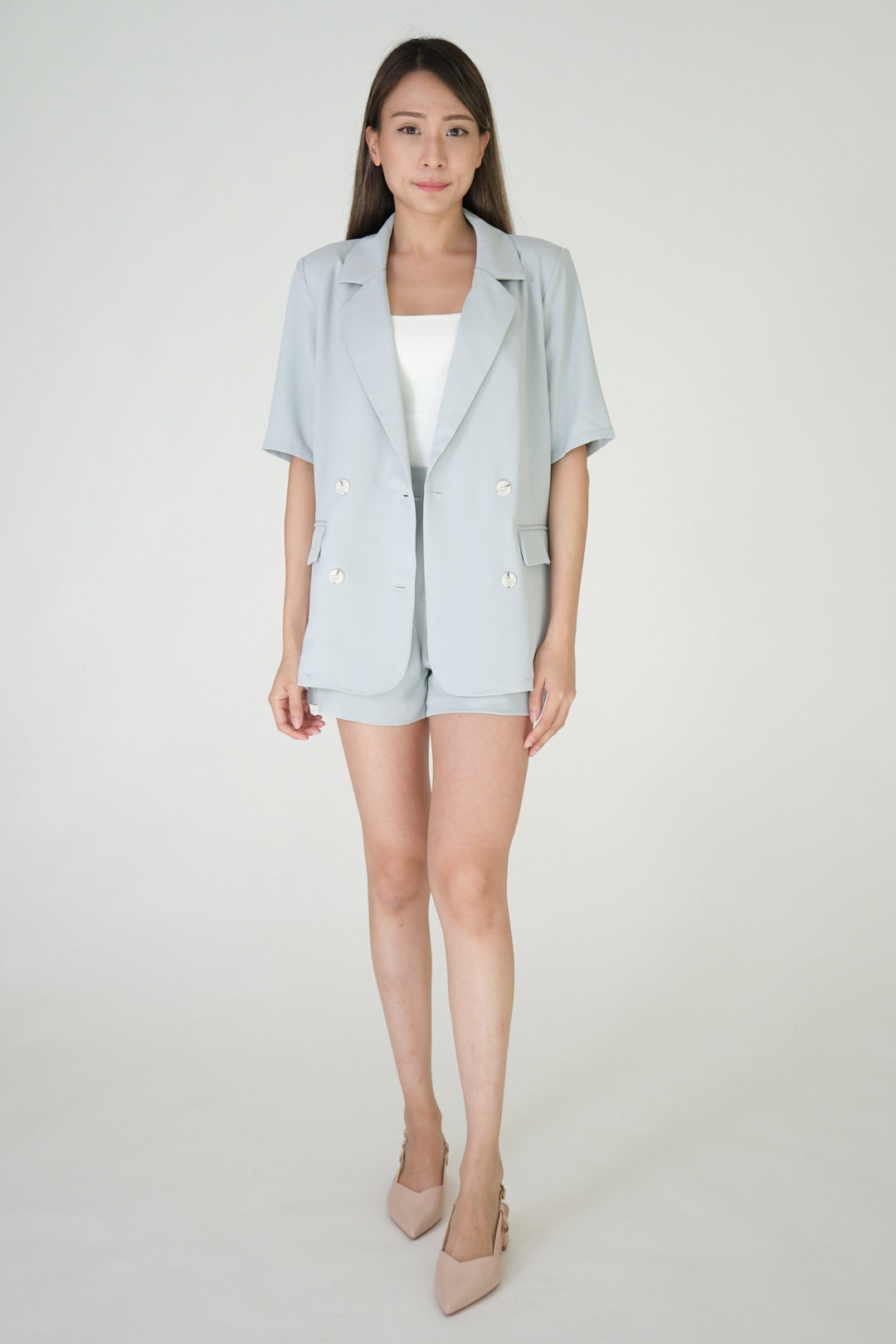 Chixxie Paris Blazer Two-Piece Set (Cyan)