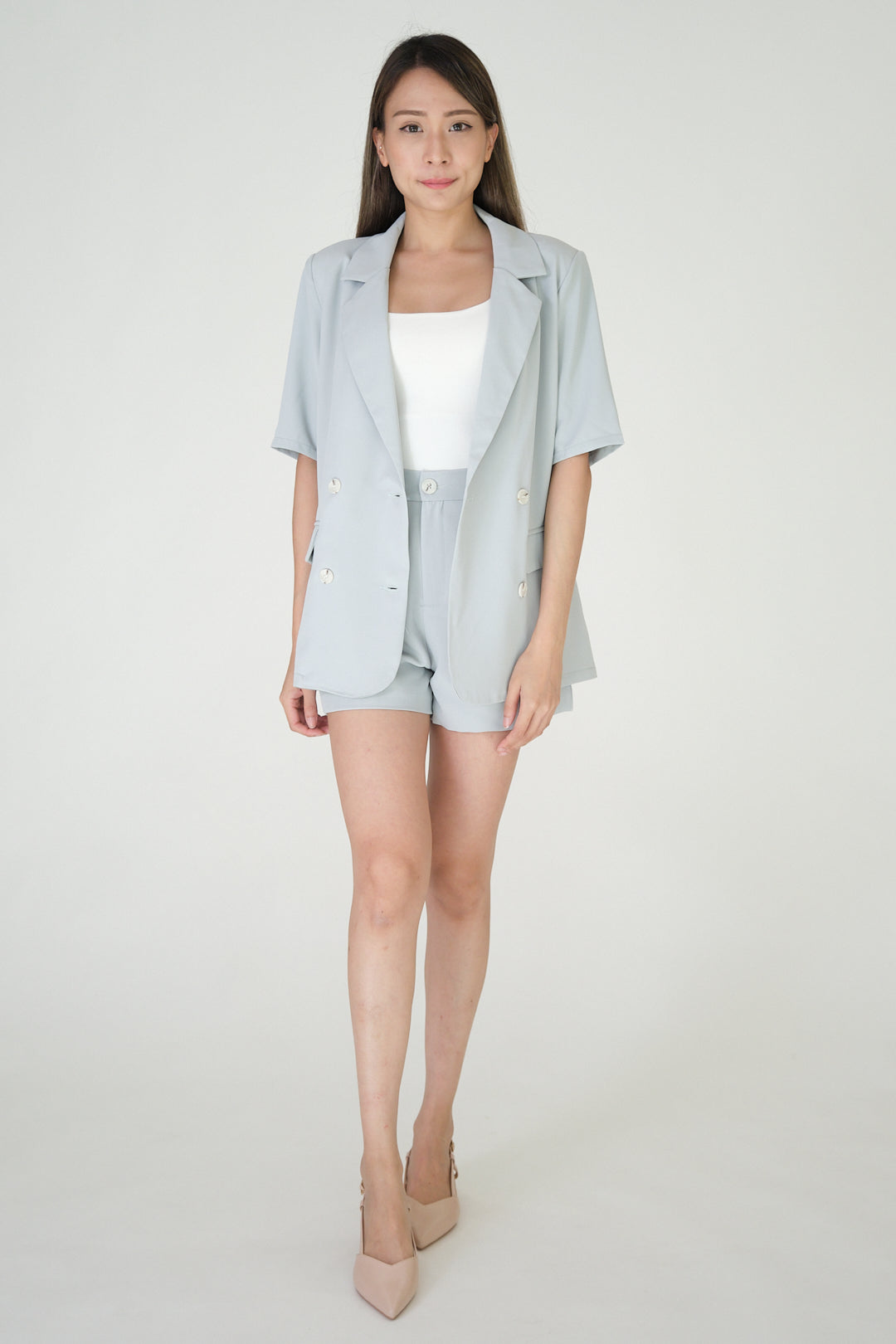 Chixxie Paris Blazer Two-Piece Set (Cyan)