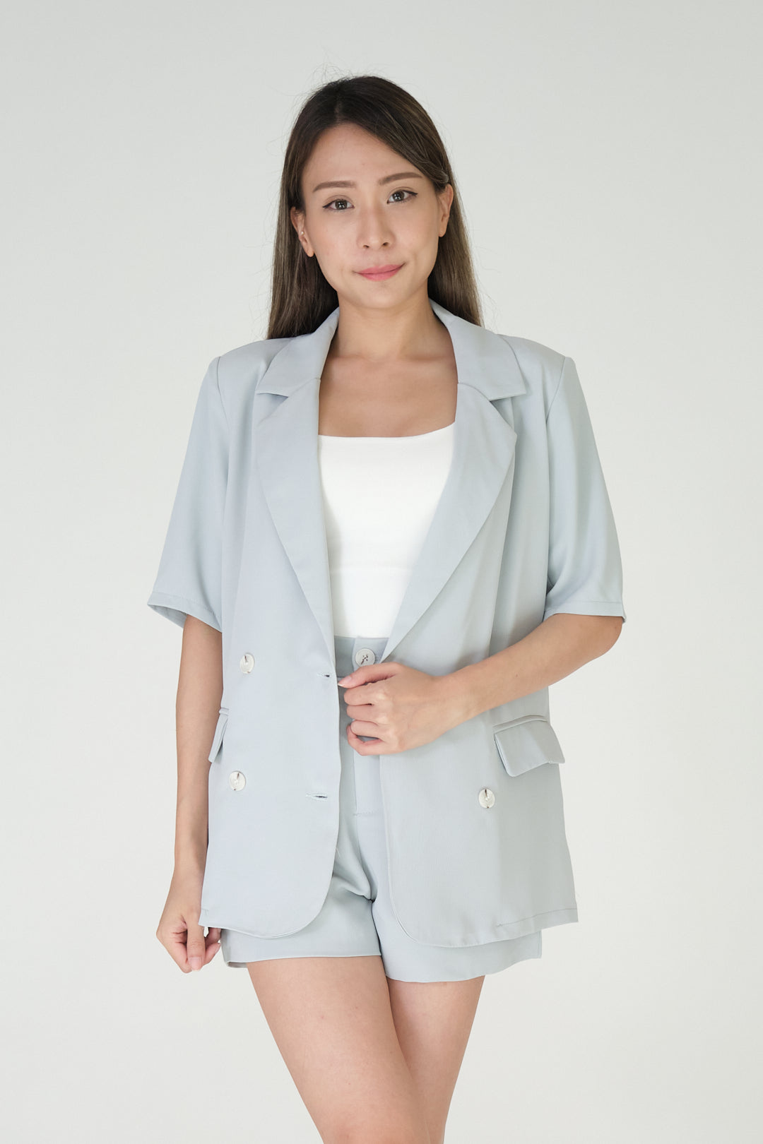 Chixxie Paris Blazer Two-Piece Set (Cyan)