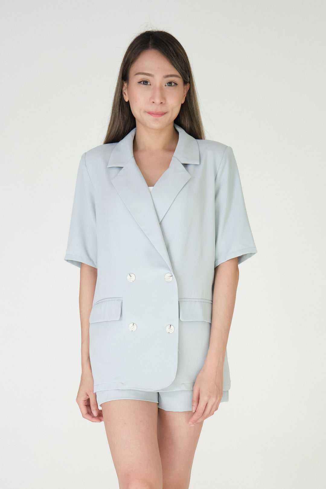 Chixxie Paris Blazer Two-Piece Set (Cyan)