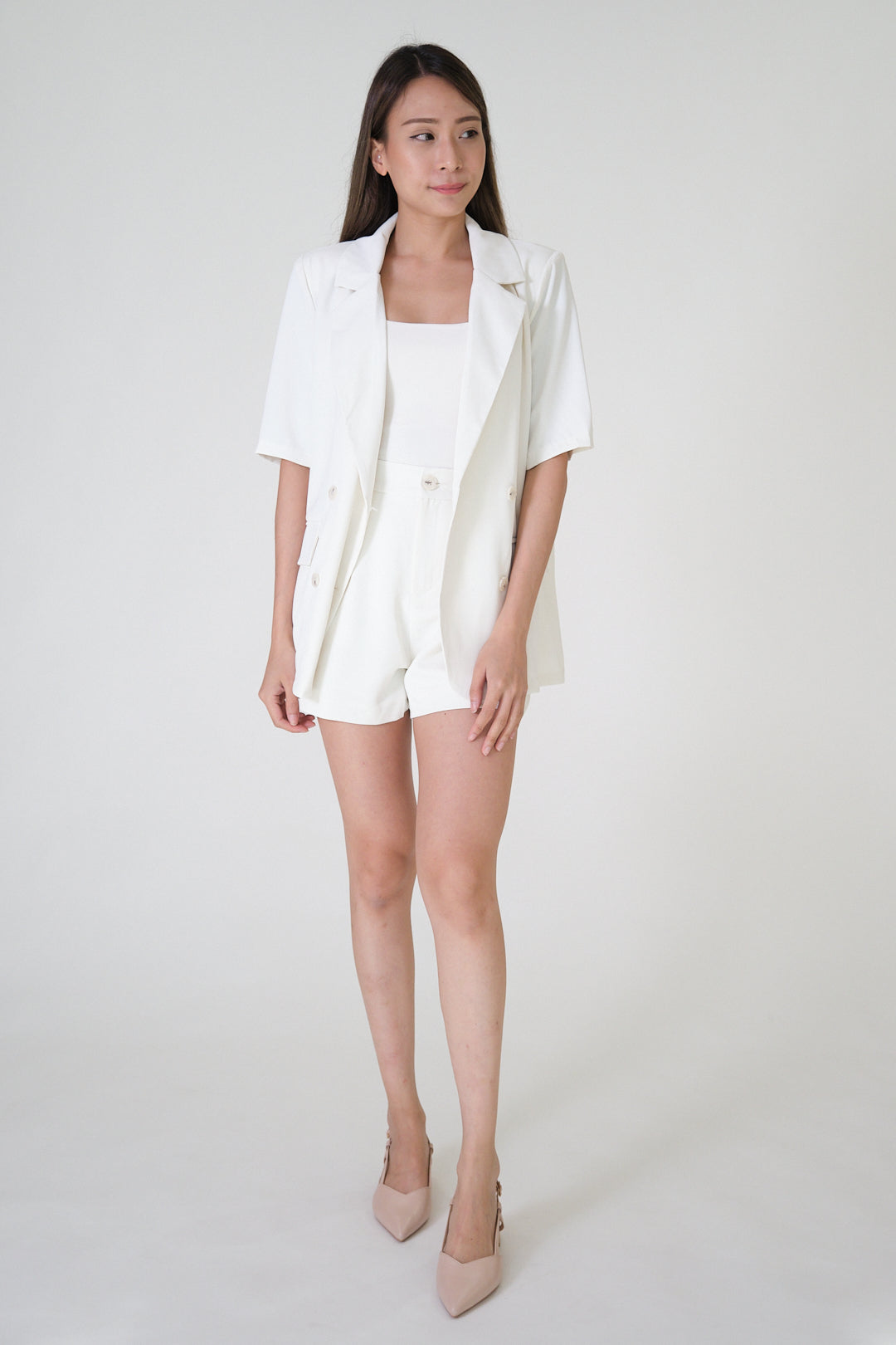 Chixxie Paris Blazer Two-Piece Set (White)