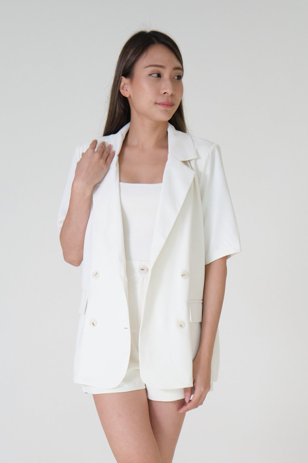 Chixxie Paris Blazer Two-Piece Set (White)