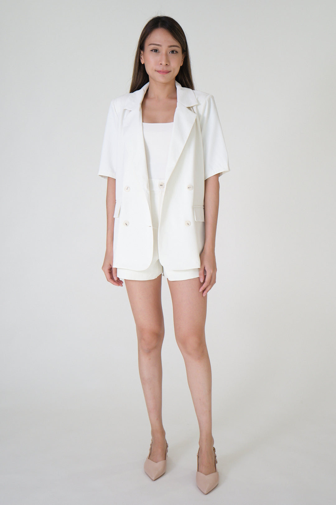 Chixxie Paris Blazer Two-Piece Set (White)