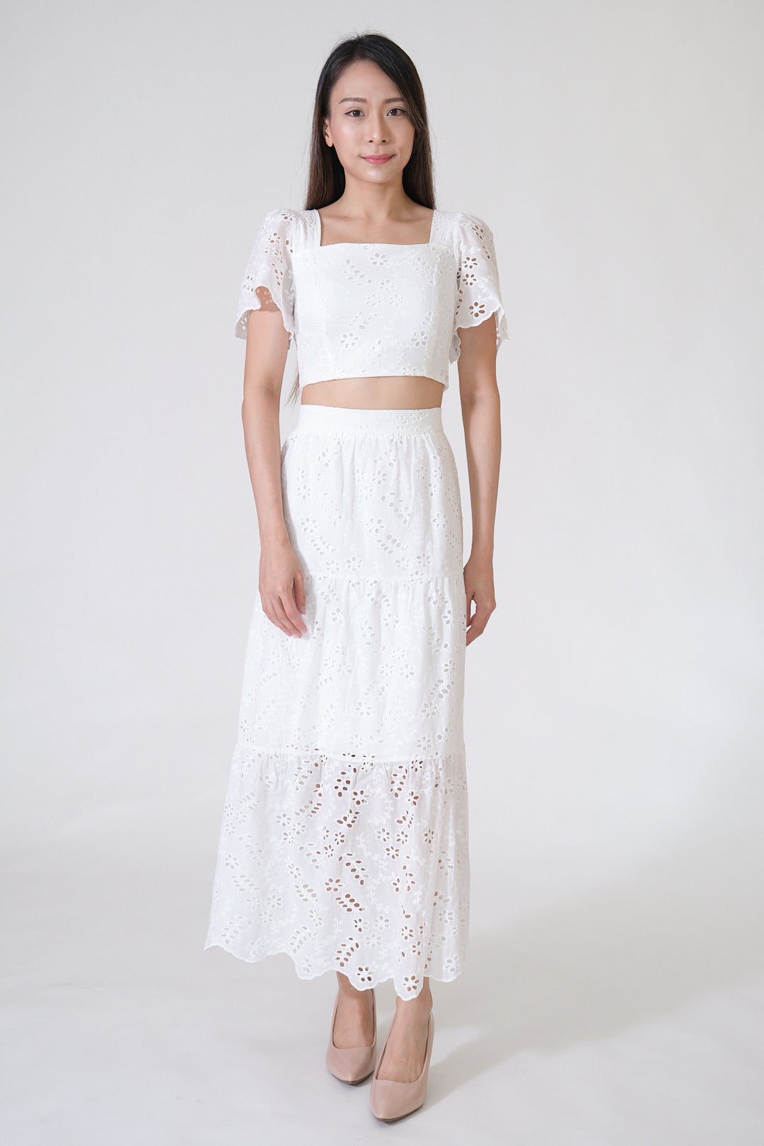 Chixxie Angela Lace Two-Piece Set (White)
