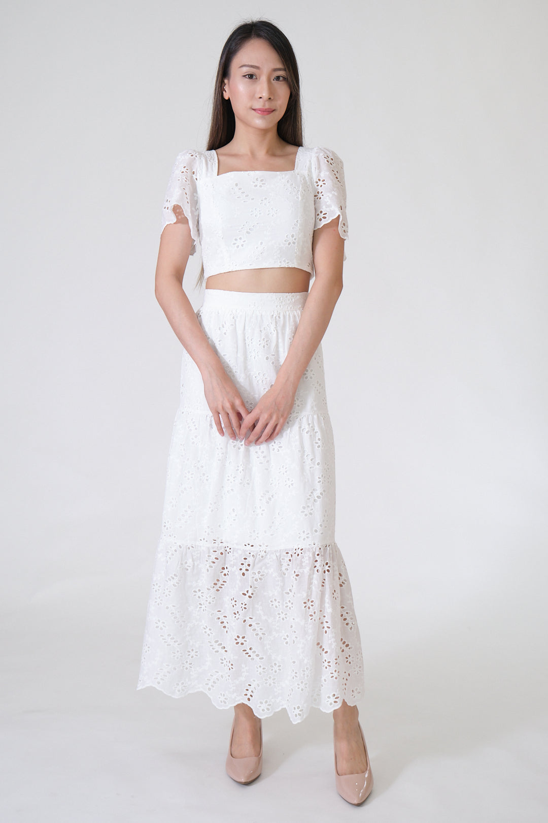 Chixxie Angela Lace Two-Piece Set (White)