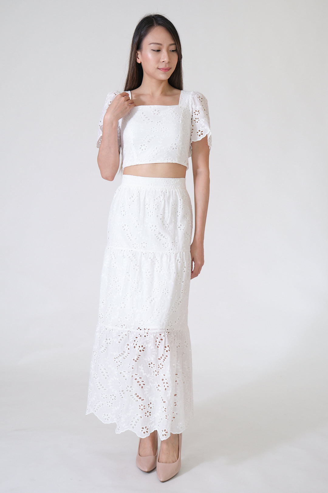 Chixxie Angela Lace Two-Piece Set (White)