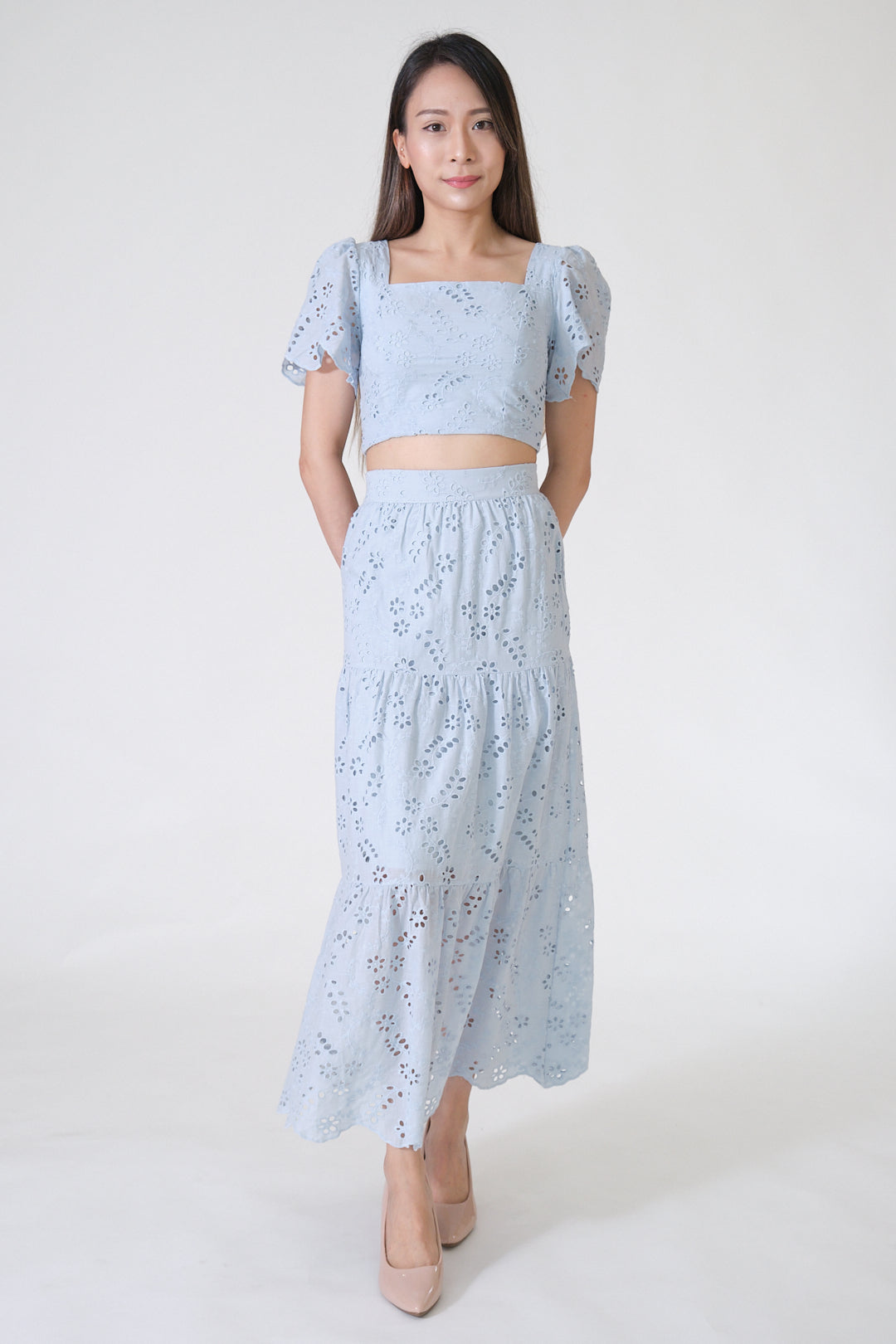 Chixxie Angela Lace Two-Piece Set (Blue)