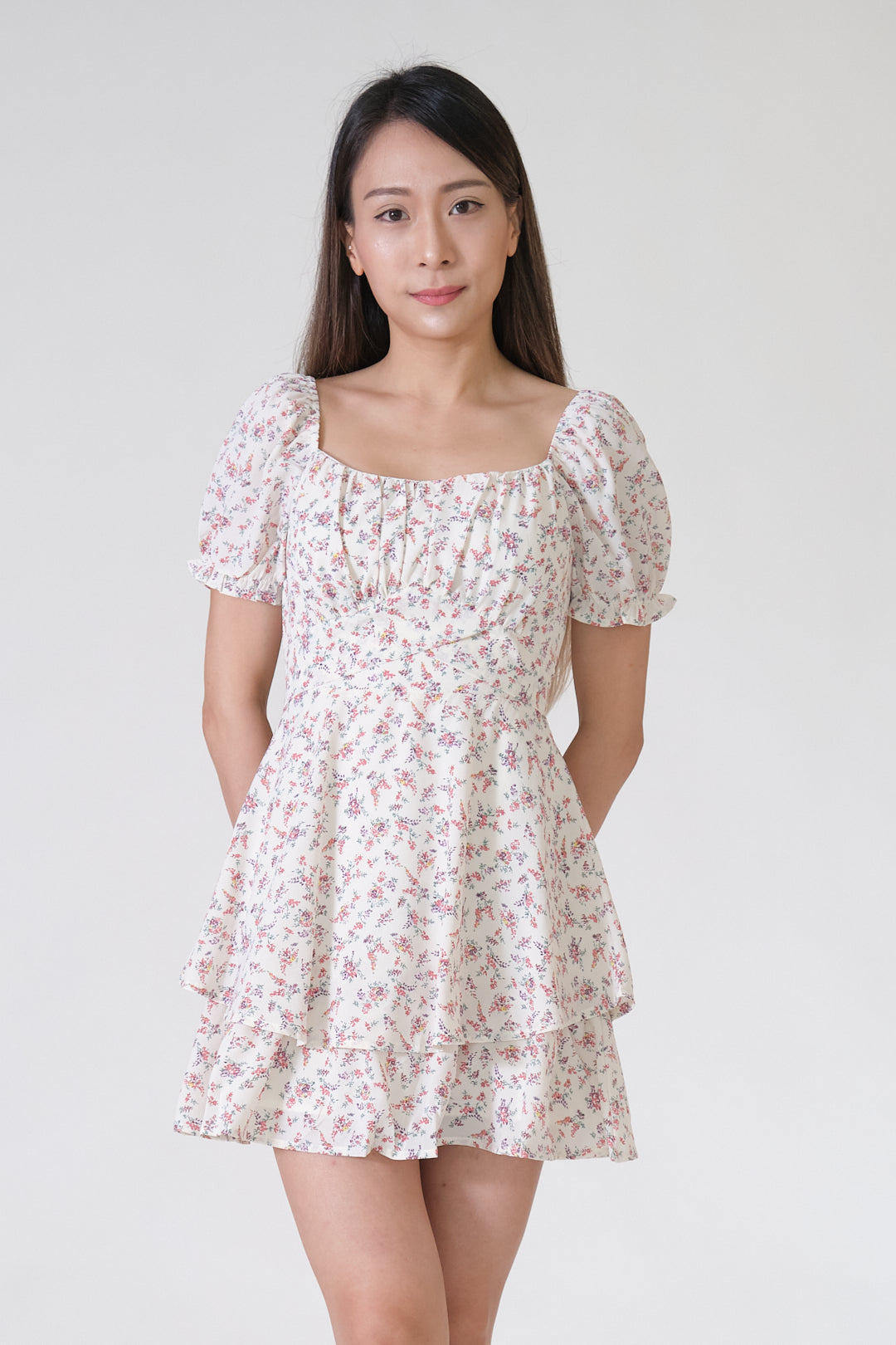 Chixxie Nancy Floral Mini Dress (White)
