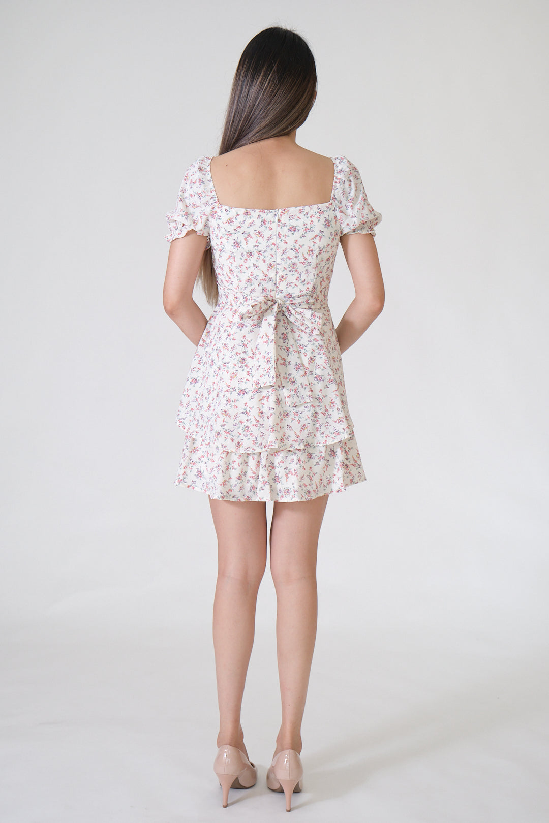 Chixxie Nancy Floral Mini Dress (White)