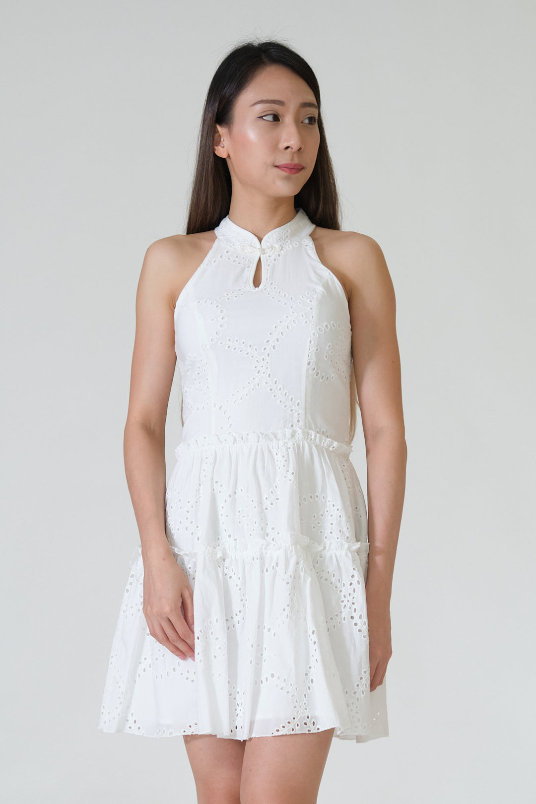 Chixxie Jessica Halter Lace Cheongsam (White)