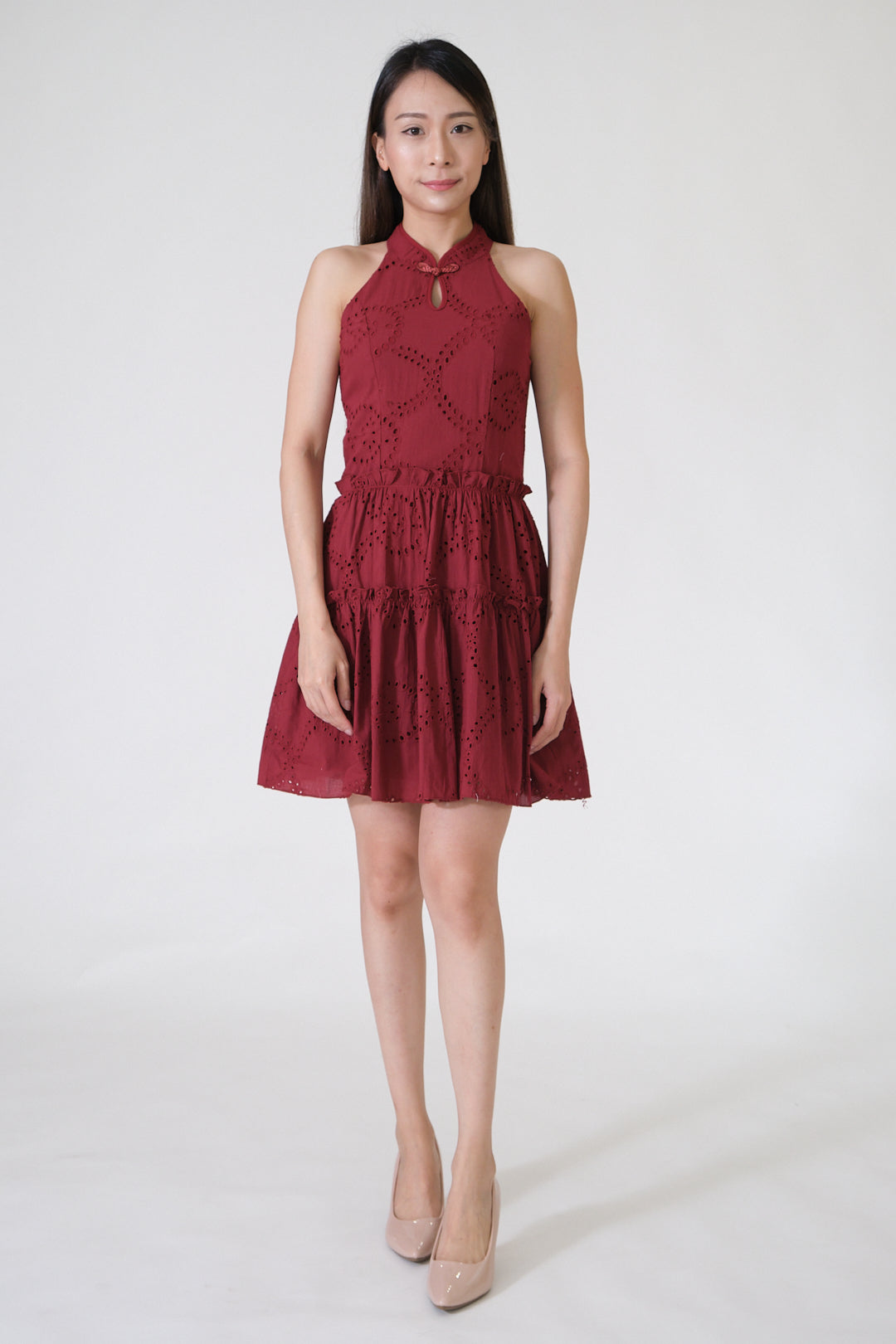 Chixxie Jessica Halter Lace Cheongsam (Red)