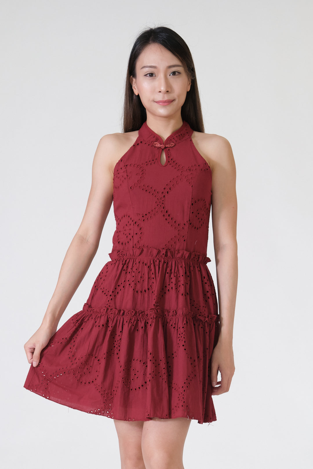 Chixxie Jessica Halter Lace Cheongsam (Red)