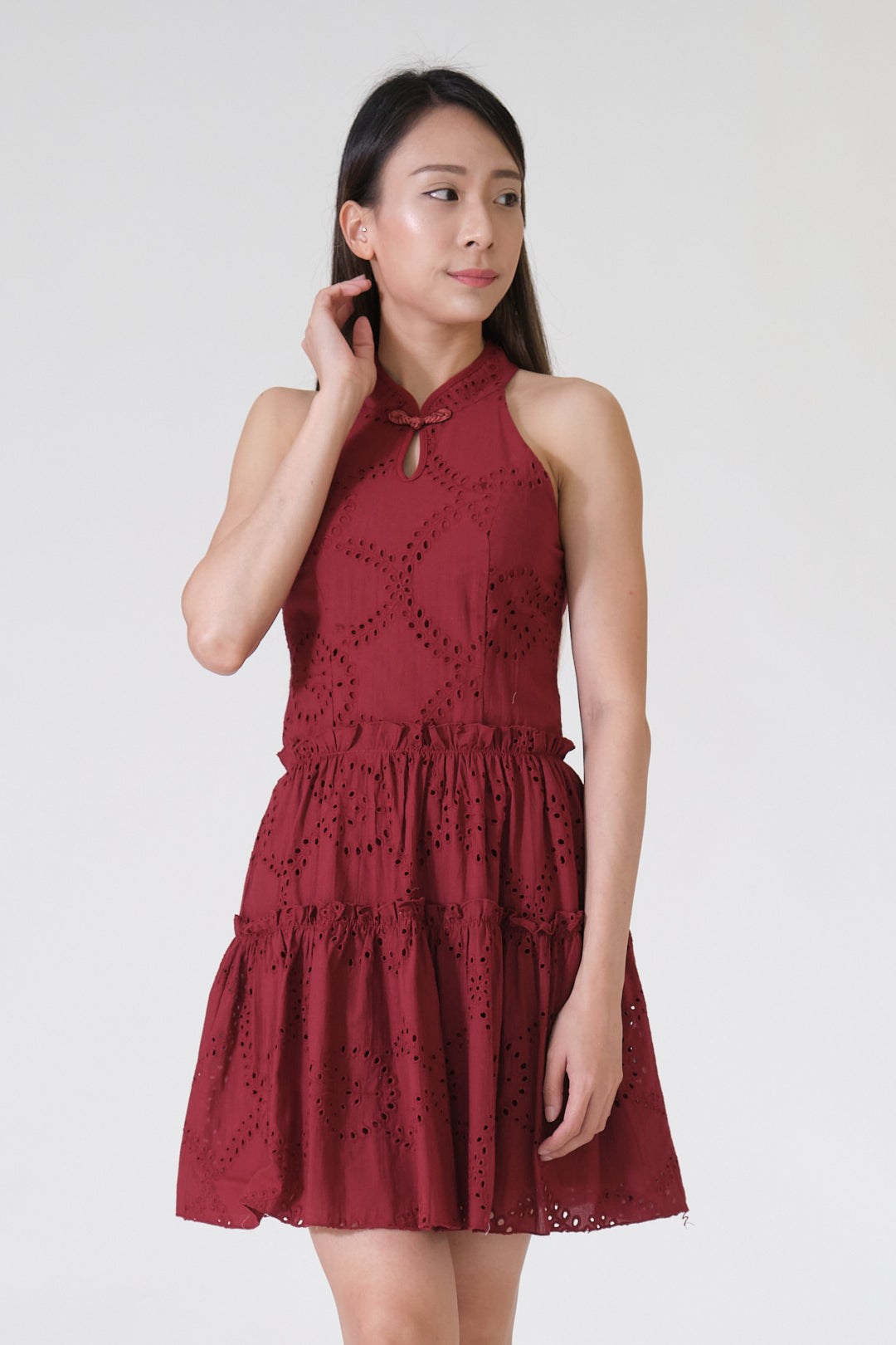 Chixxie Jessica Halter Lace Cheongsam (Red)