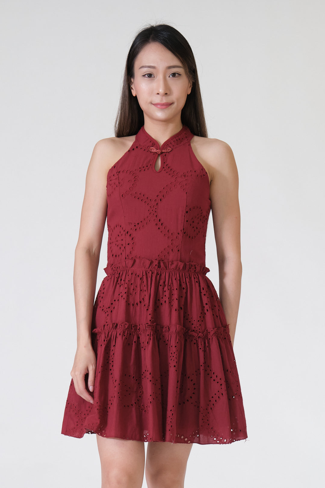 Chixxie Jessica Halter Lace Cheongsam (Red)