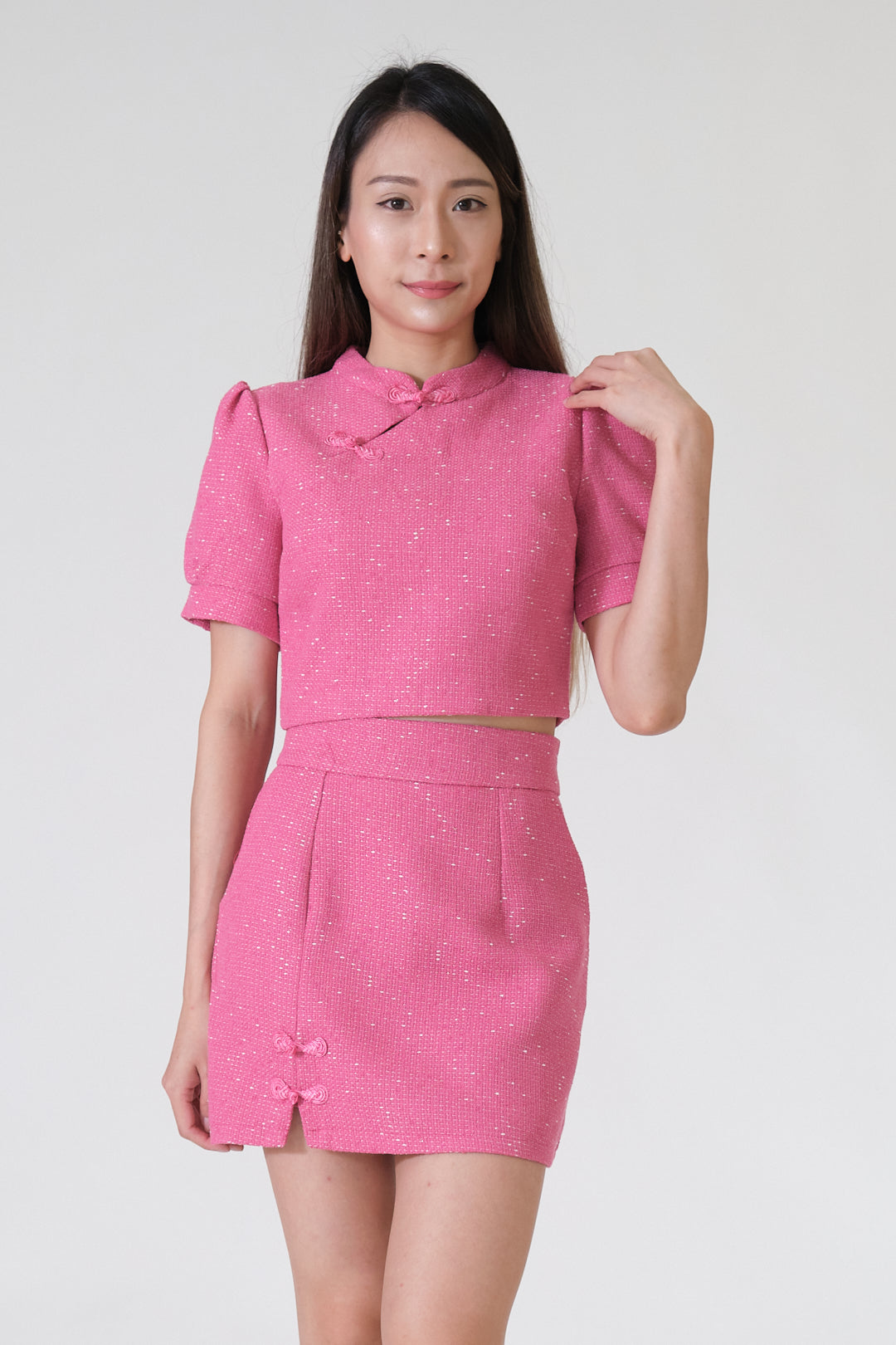 Chixxie Phoenix Cheongsam Two-Piece Set (Hot Pink)