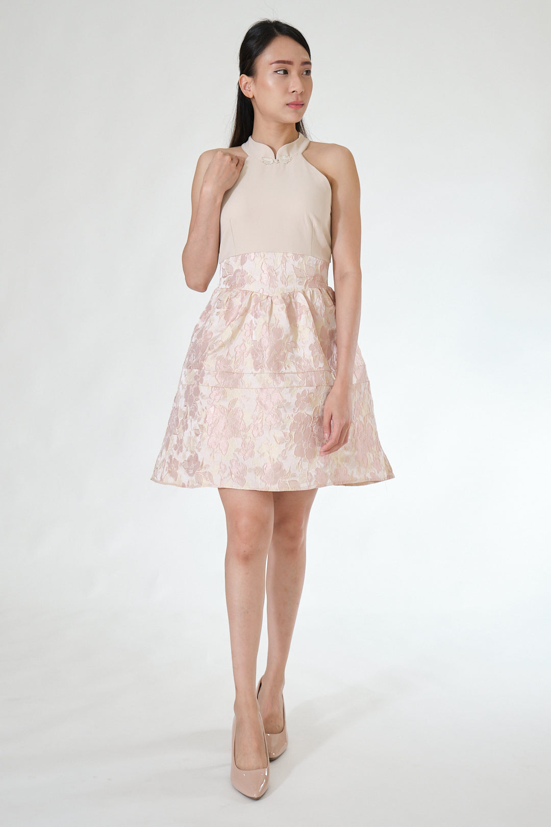 Chixxie Serenity Halter Cheongsam (Beige)