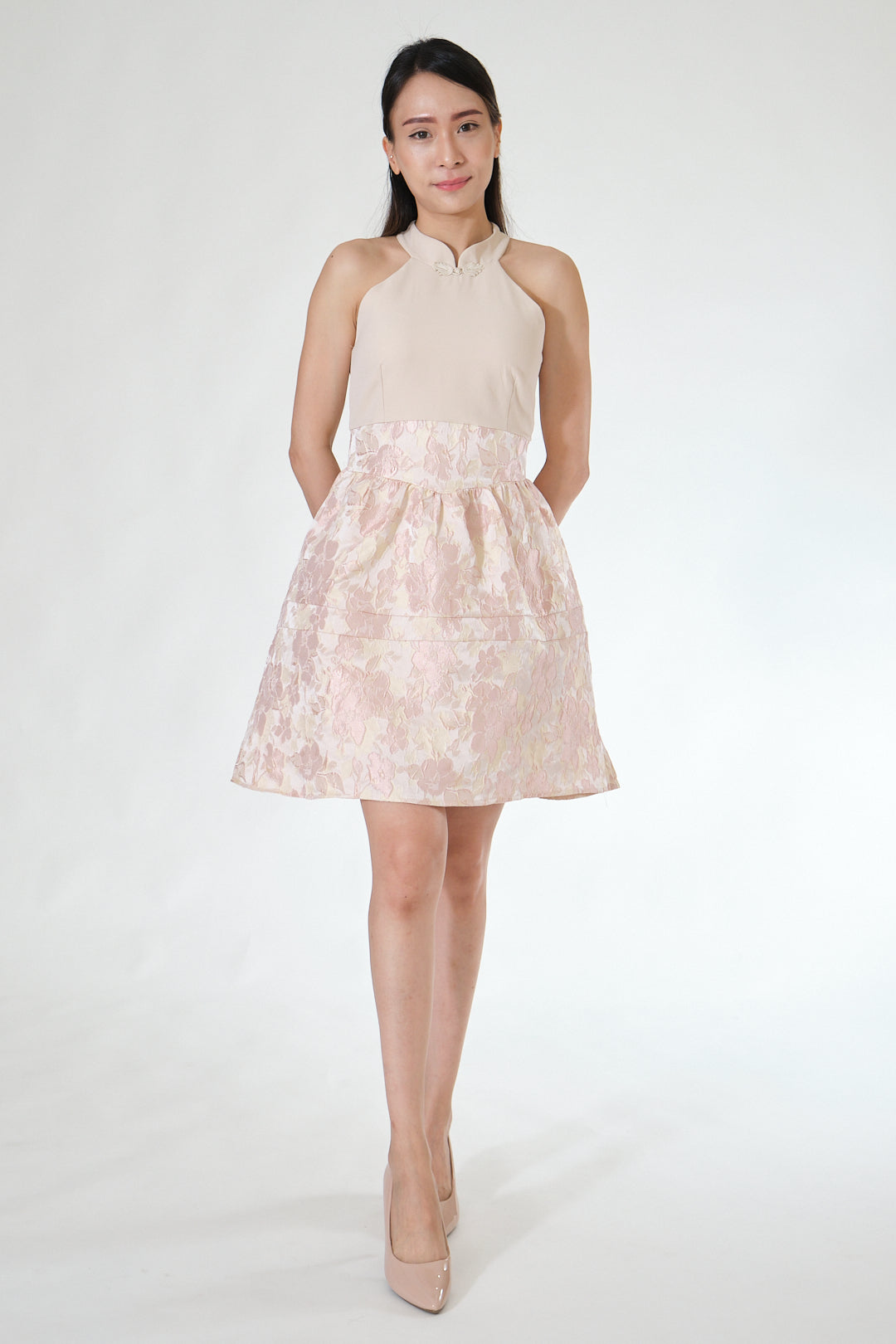Chixxie Serenity Halter Cheongsam (Beige)