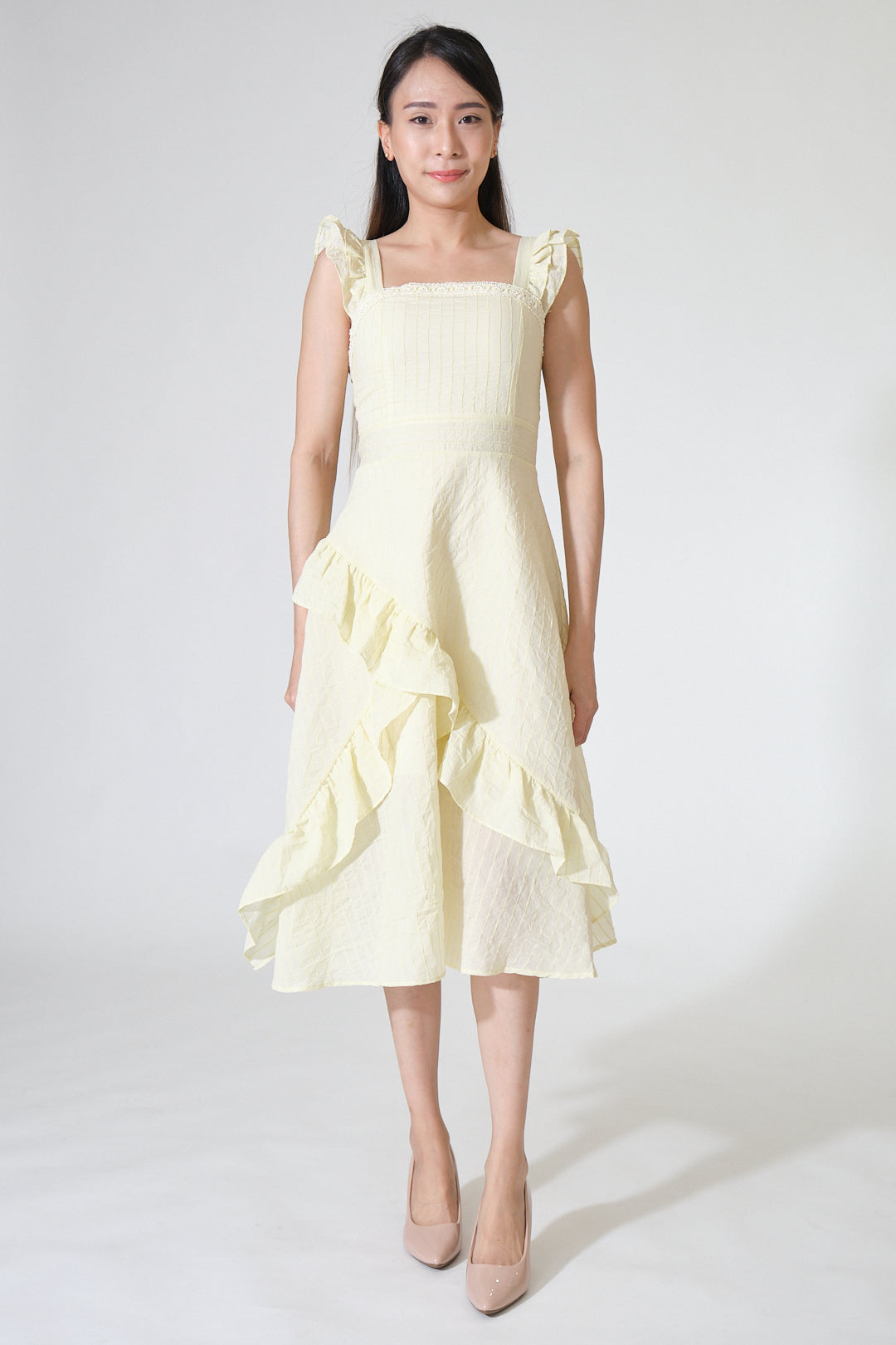 Chixxie Taylor Frill Midi Dress (Yellow)